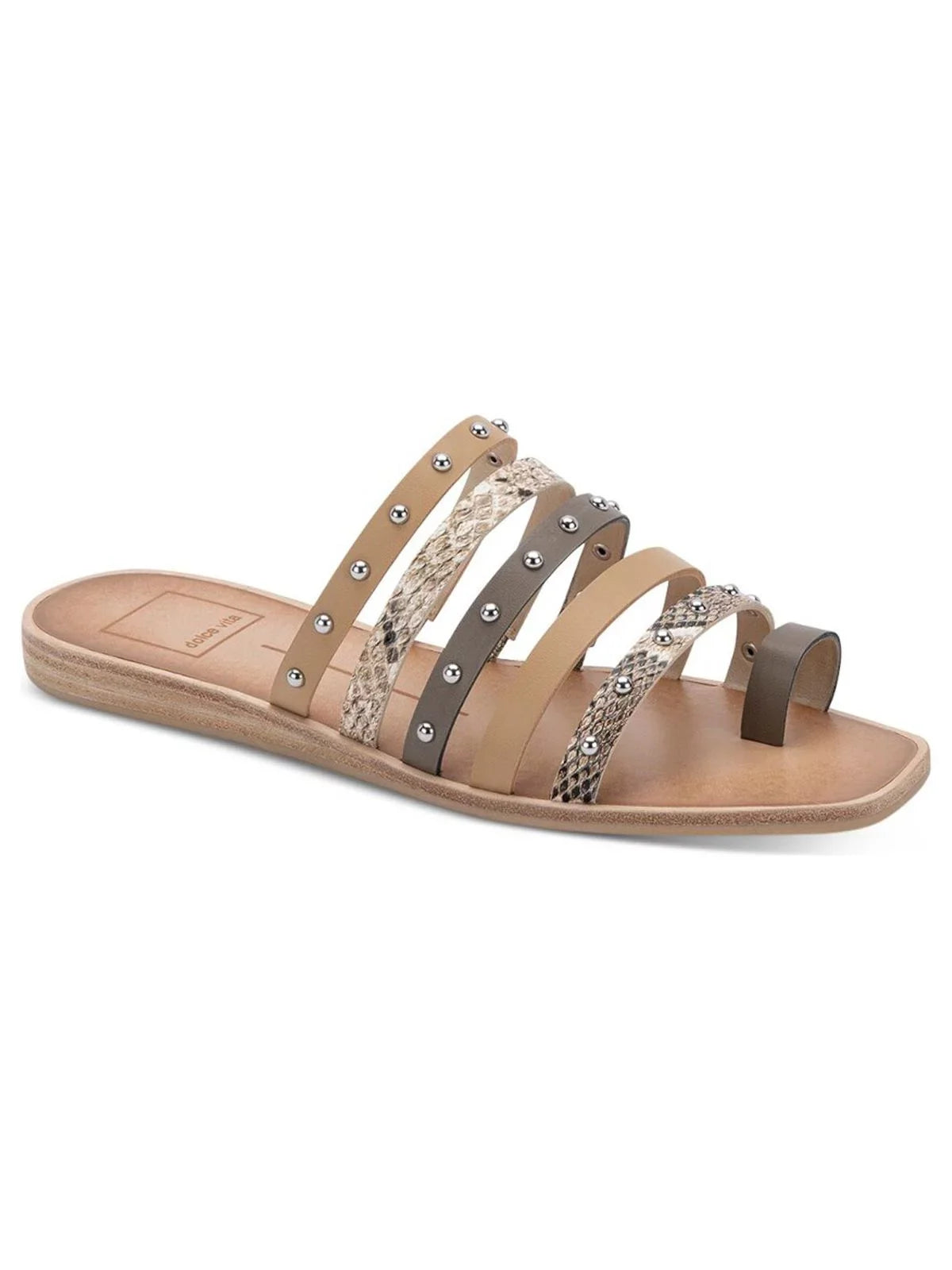 M Beige DOLCE Toe Shoes Snake Slide 6.5 Slip Strappy Kaylee Toe-Loop Square Womens Wedge Studded Sandals On VITA