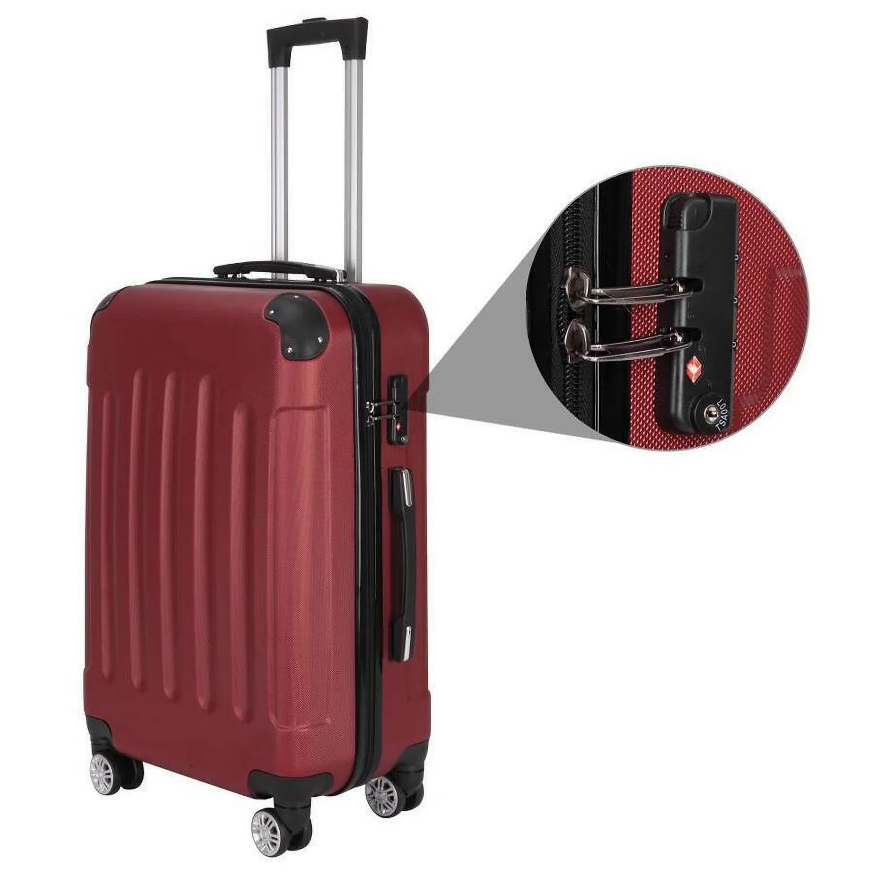 ABS TSA with Trolley Wine Red, Set Lock, 3-Piece Luggage