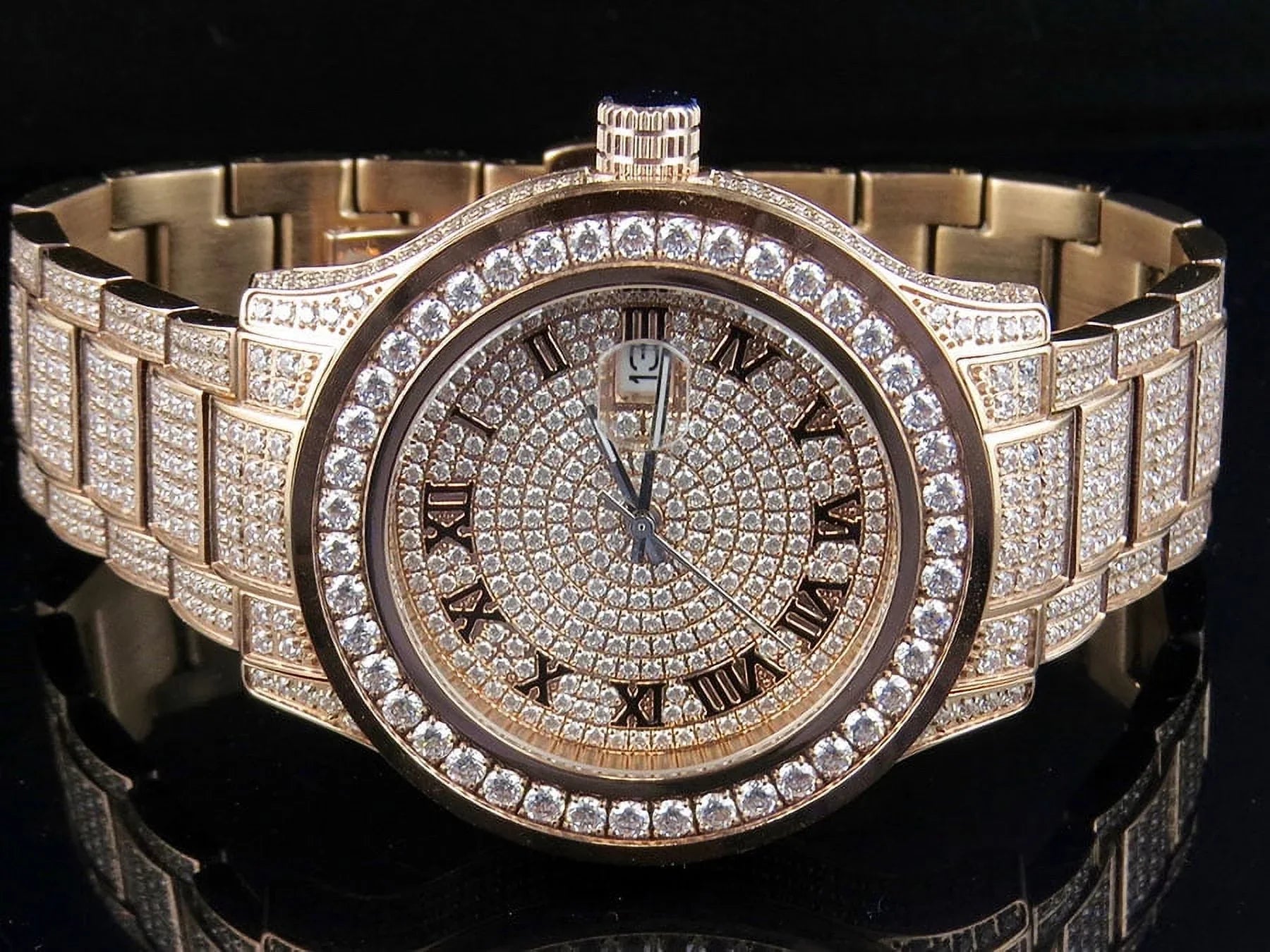 Rose Simulated Watch 45MM DJ-04 Gold Diamond Mens