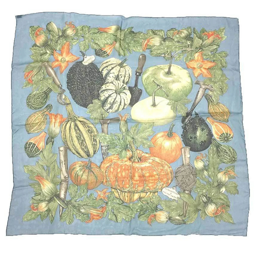 Muffler colocynth COLOQUINTES CITROUILLES Silk 90 Scarf Pre-Owned silk & Pumpkin scarf and 100% HERMES Carre Hermes muslin (Good) Chiffon