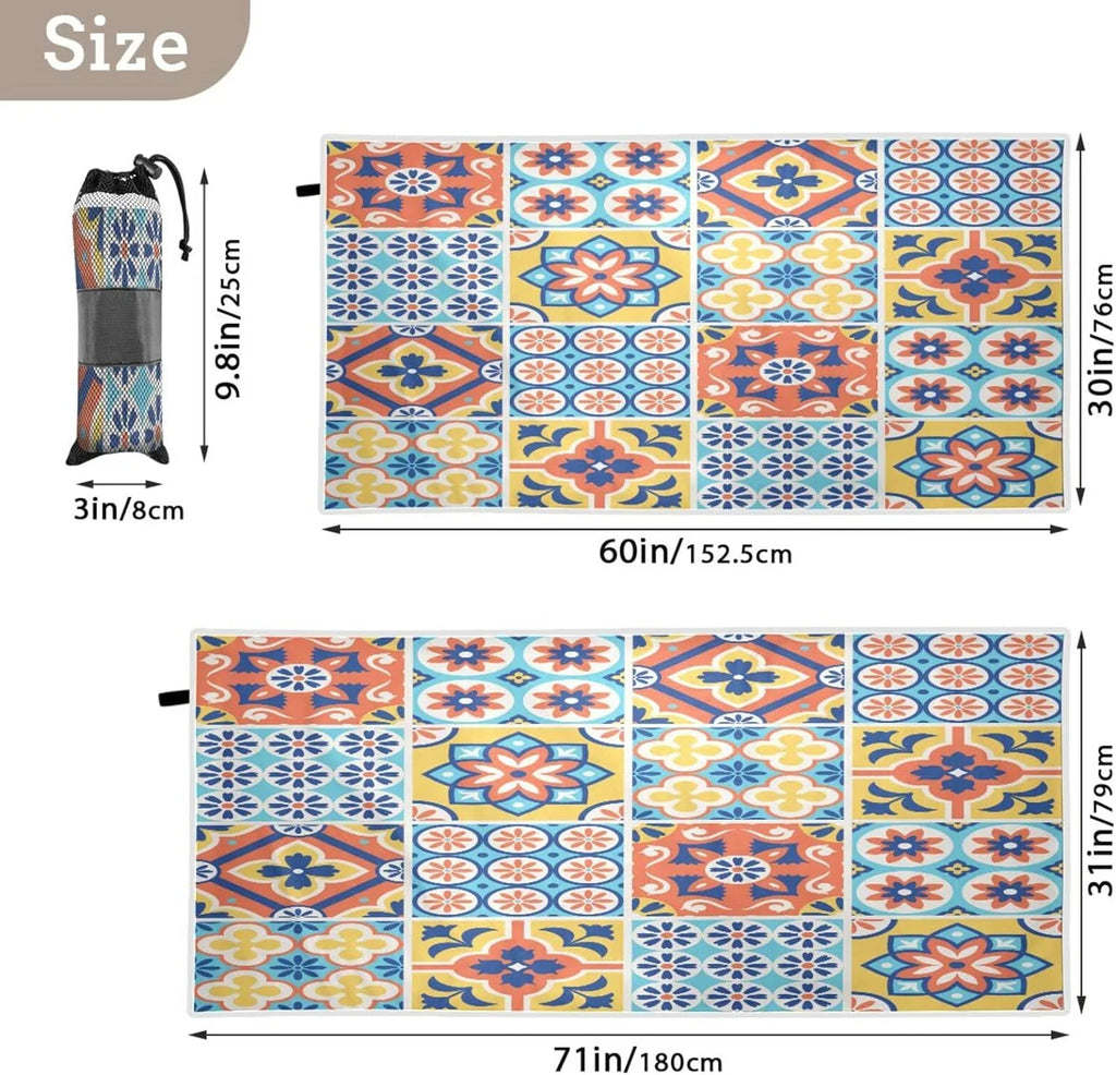 Yoga Towel, Talavera Towel Shower Towel Pool Thin Bestwell Bath Swim Oversized Mexican Dry Beach 31”X71” Blanket, Multipurpose Towel Quick Sand Lightweight Tiles Free Microfiber design