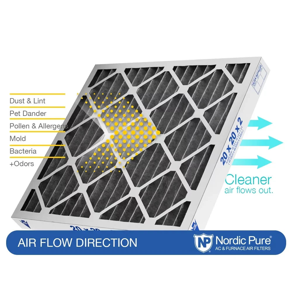 Filters Pure 16x25x2 Carbon Plus Air Nordic Pleated 3 Pack 8 Furnace MERV