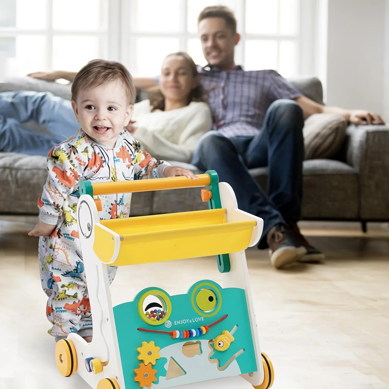 Trolley Walker Entertainment Toy Shape Learning for Sit-to-Stand Multiple Toddler Walker Baby Fishing Wooden Kids Baby Activity Along Xylophone Boys Infants Sorter Push Center with Girls Push