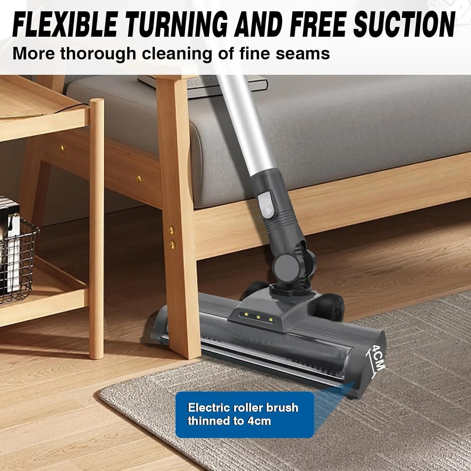 Cordless 22000Pa Vacuum Hair Suction, Floor Pet with Quiet Vacuum Cleaner Carpet Stick Cordless for 4 Household Battery Vacuum Lightweight 35Mins in1 Hardwood Max 2.0Ah Runtime, Cleaner,