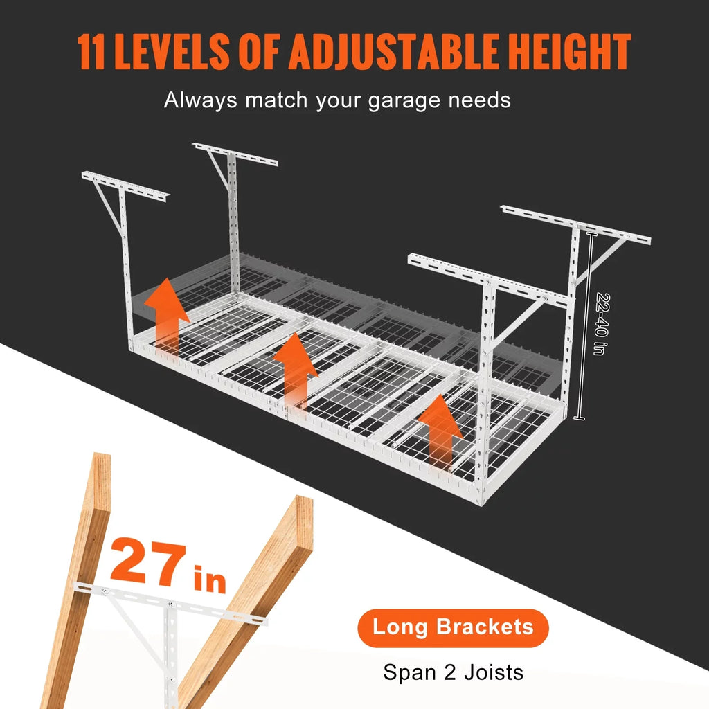 600lbs 36x96in Rack Ceiling Storage Garage Adjustable VEVOR Rack White Overhead