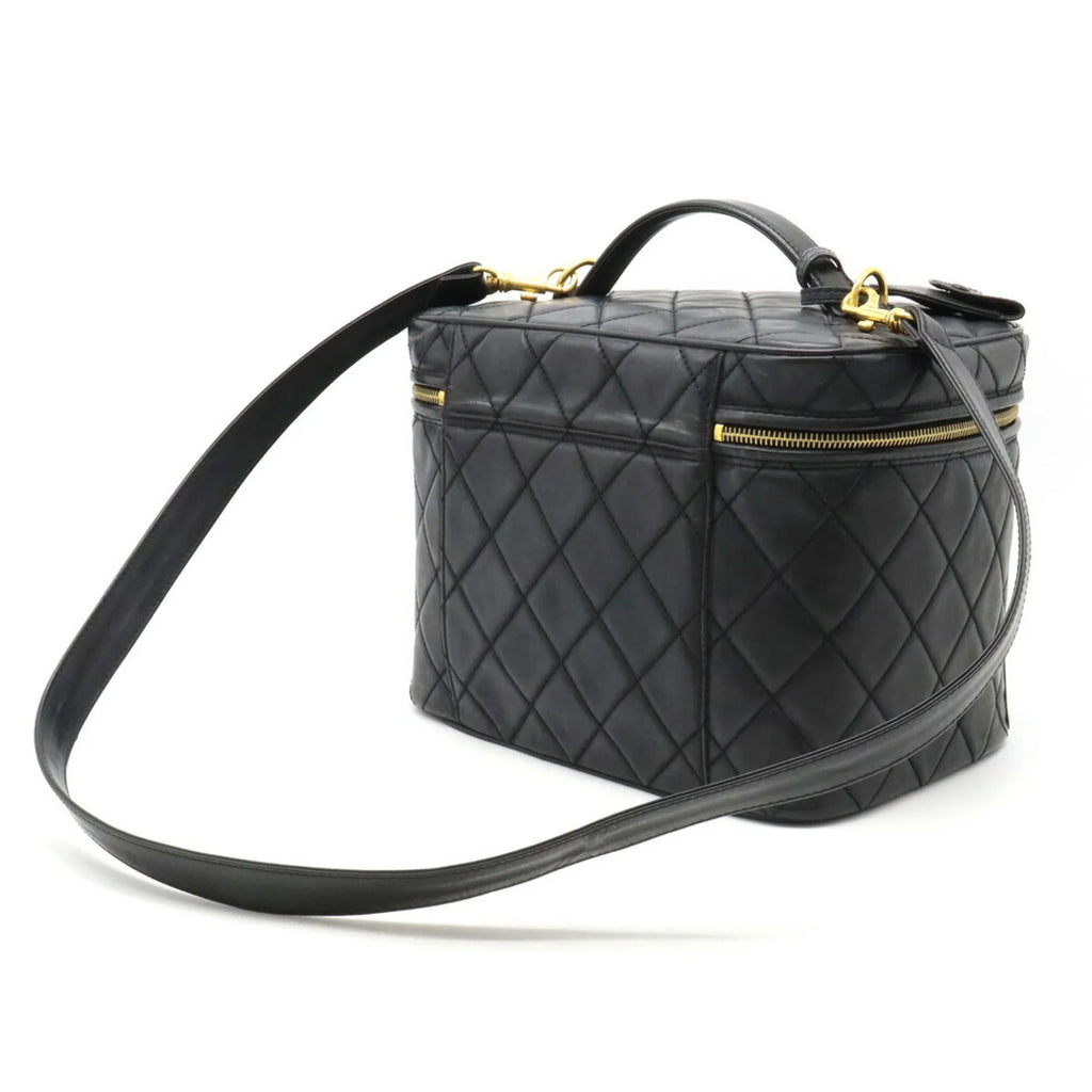 Matelasse Pre-Owned Leather Coco (Fair) Mark Shoulder Black Vanity Handbag Bag