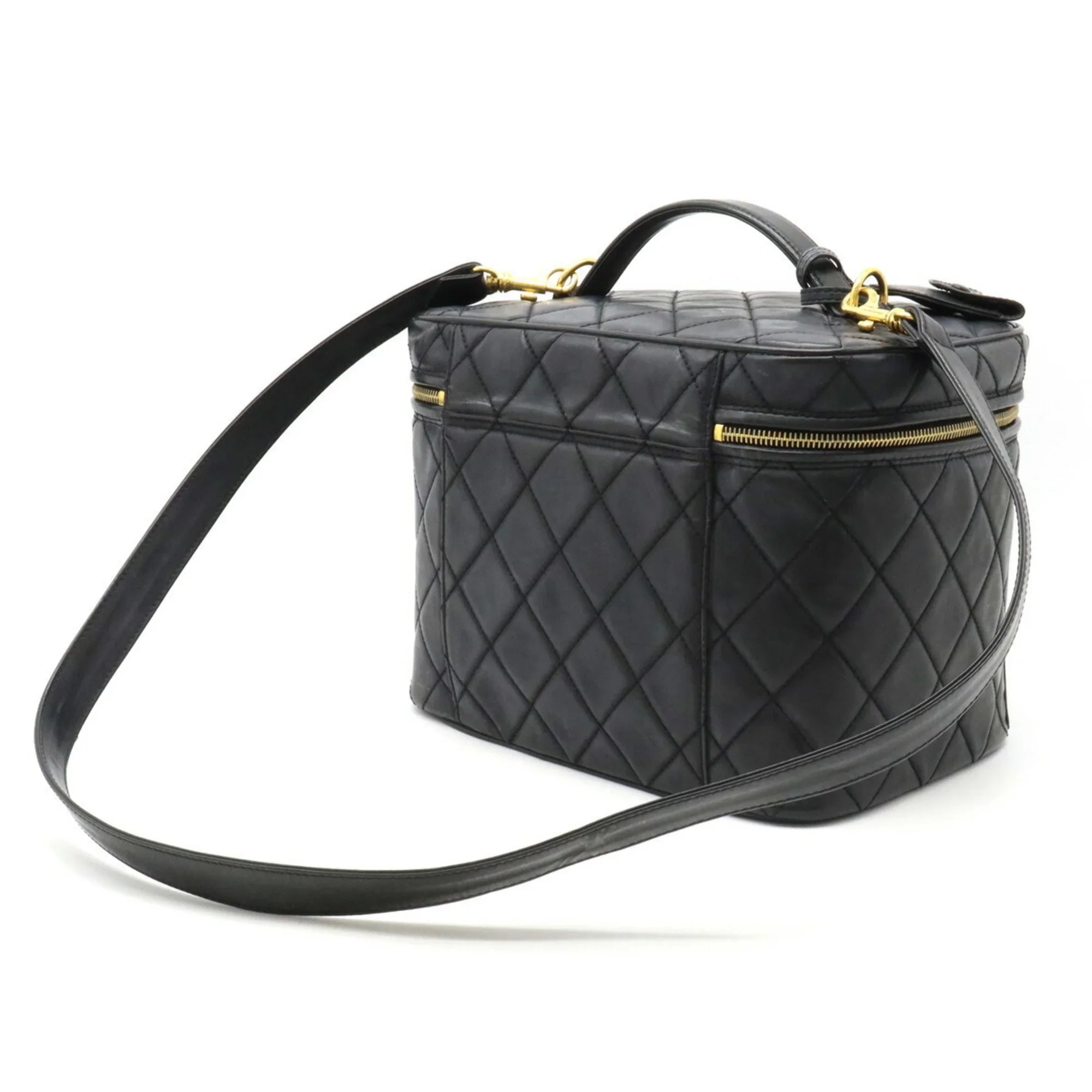Matelasse Pre-Owned Leather Coco (Fair) Mark Shoulder Black Vanity Handbag Bag