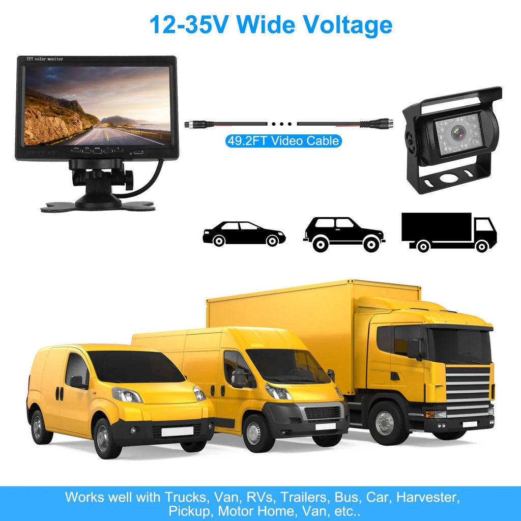 Monitor Reverse Vision 7In Trunk Night IP67 Camera, Reverse Camera, System with Rearview Car Vehicle Waterproof for SUV Backup System, Reverse Car Parking Van Car Parking