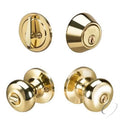 Cylinder YR837SN605 Kwikset Entry and Single Keyway Finish Bright with Yale Brass Deadbolt Knob Sinclair Combo