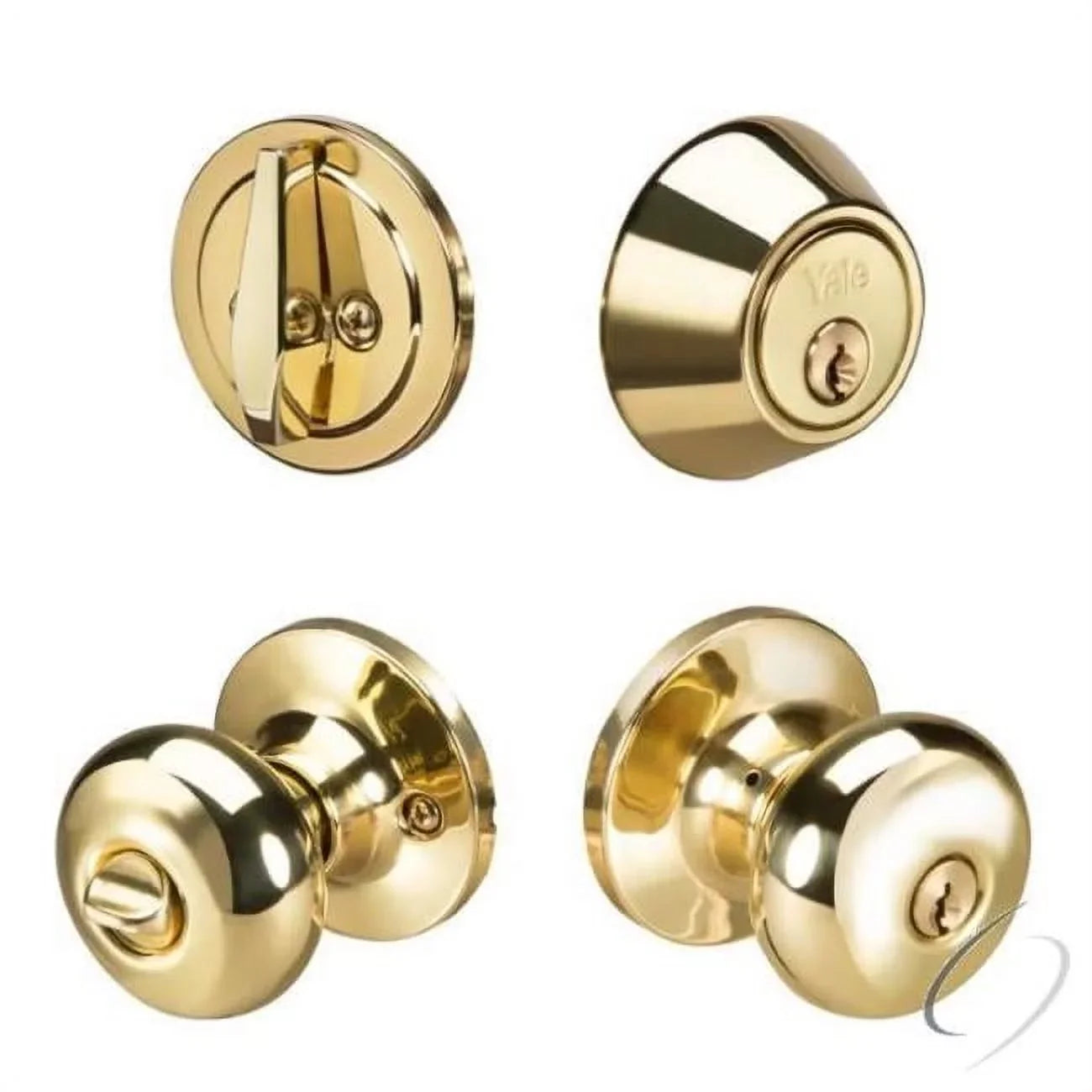 Cylinder YR837SN605 Kwikset Entry and Single Keyway Finish Bright with Yale Brass Deadbolt Knob Sinclair Combo