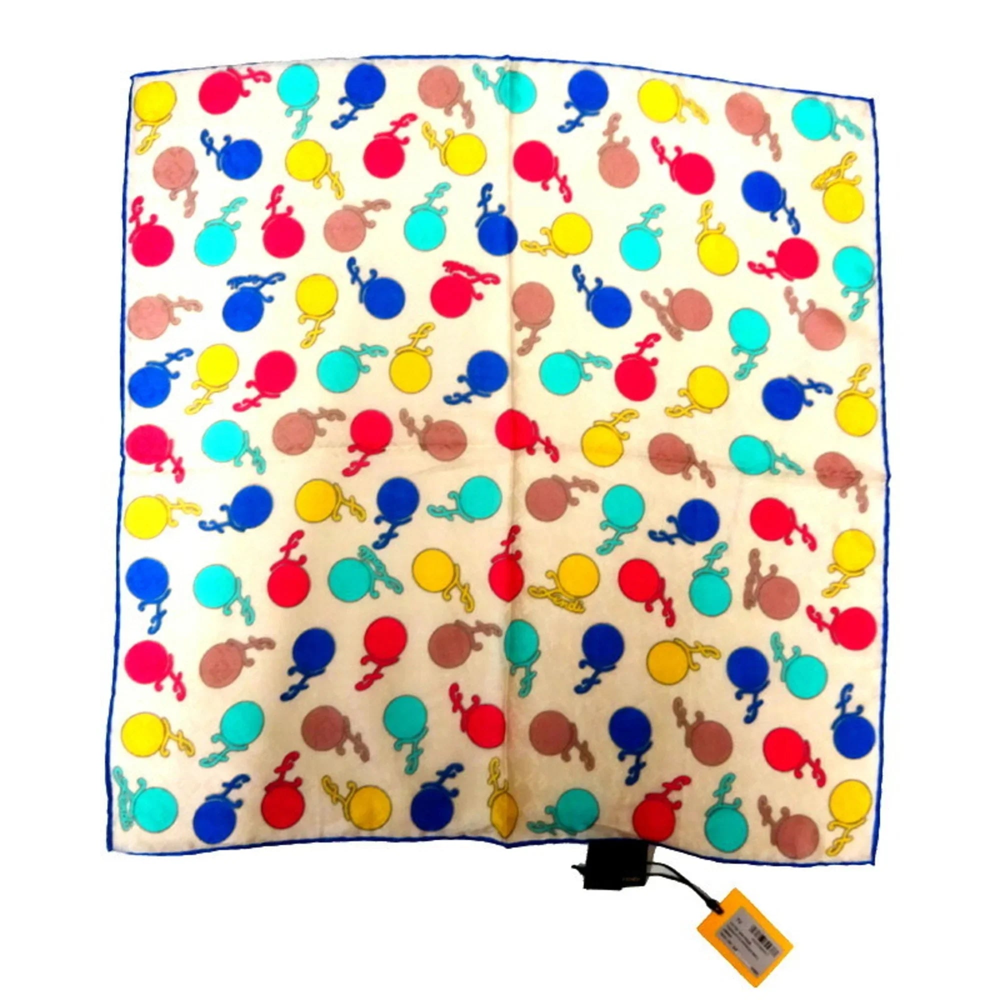 Cotton Women's Pattern Beige/Multicolor Bandana (Good) FXT732 Muffler Pre-Owned Fendi Ball Scarf
