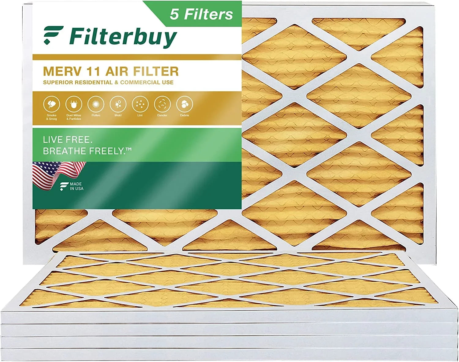 MERV 11 Air Filters 16x24x1 Pleated (5-Pack) Filterbuy Furnace HVAC AC
