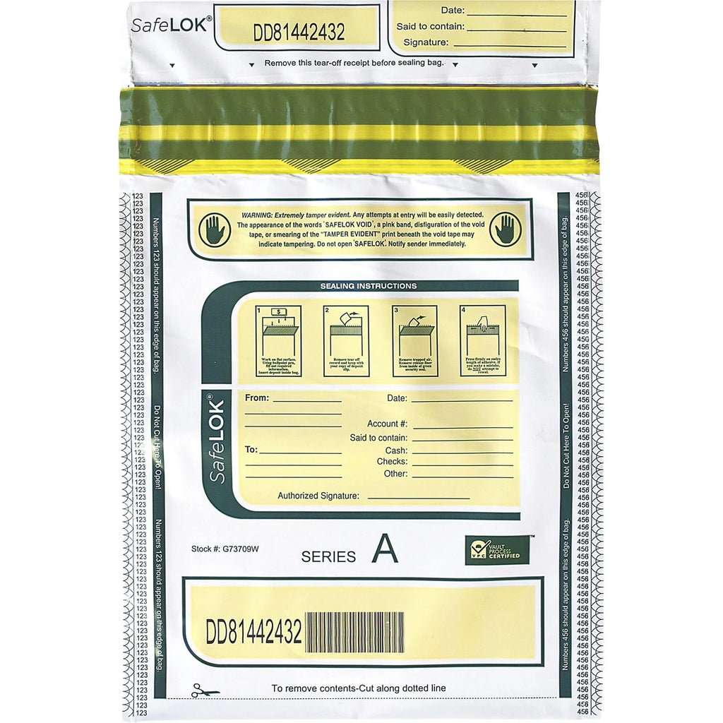 White / SafeLOK Bags, Deposit CNK585089, Tamper-Evident ControlTek, 100 Pack,