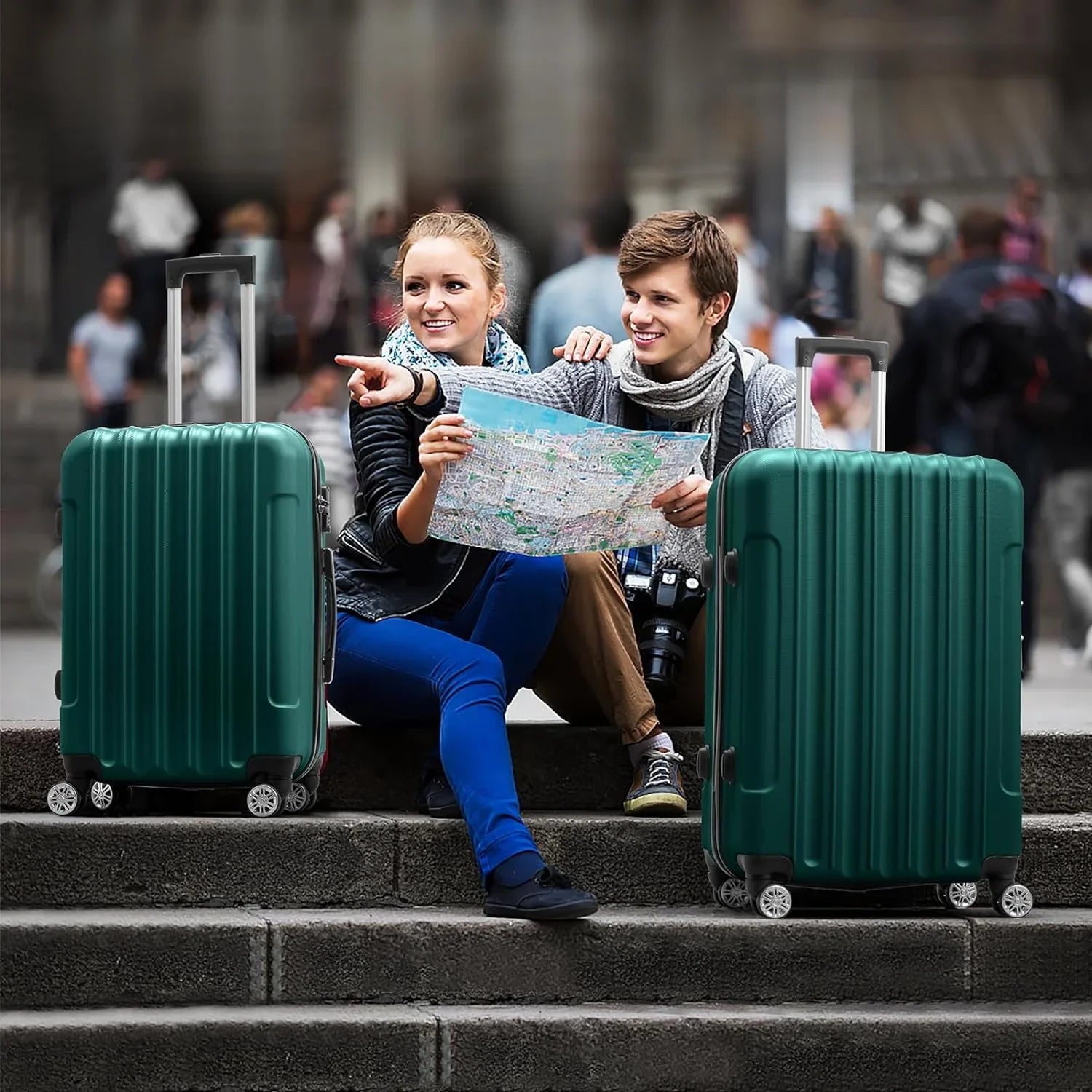 Hardside & Dark TSA lock, Lightweight Wheels ABS of 3 for Set Travel Spinner with (20/24/28) Carry Portable - on Sets Luggage Suitcase Green Business Luggages