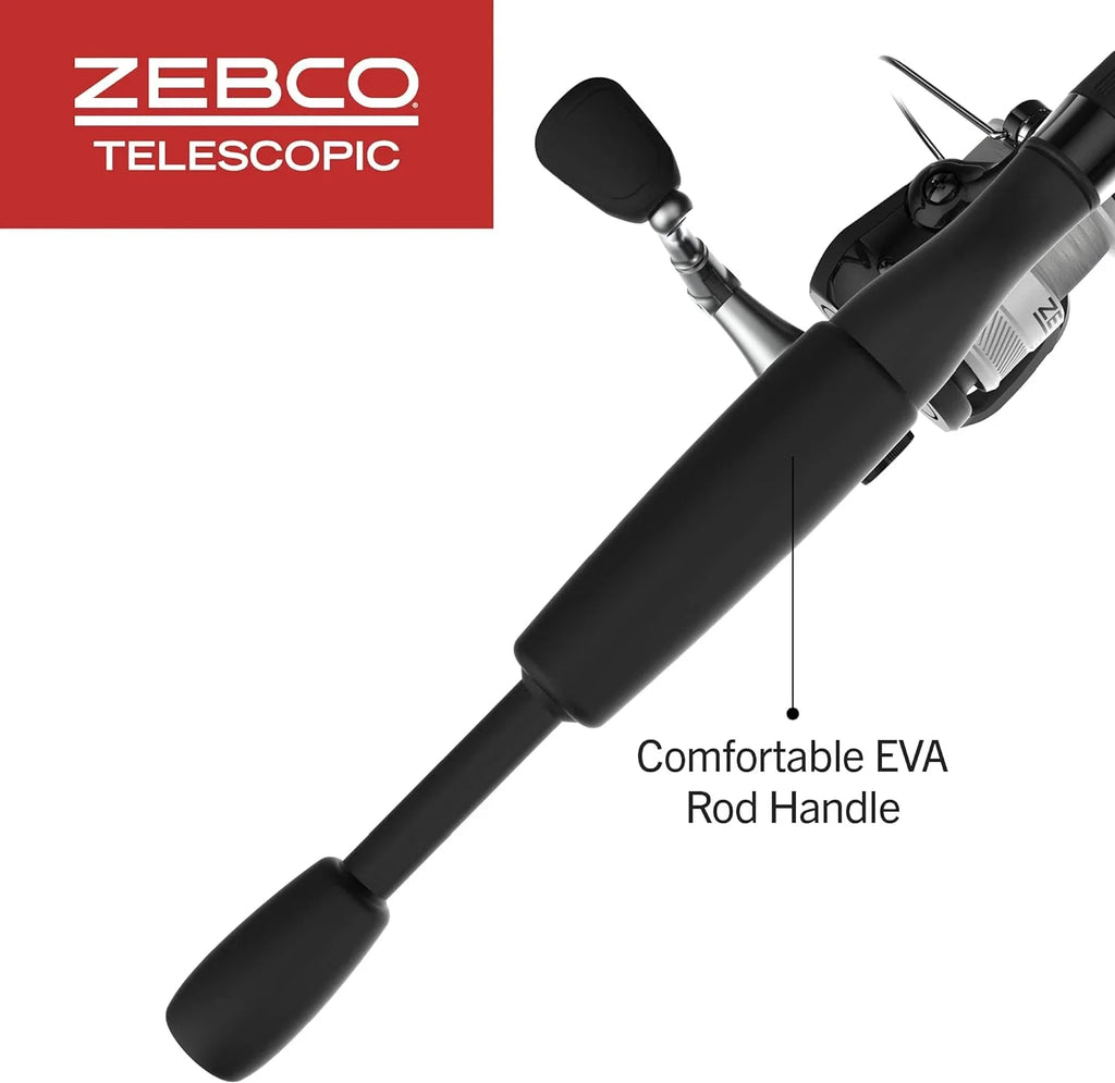 Rod, and Reel, Combo, Fishing Rod 33 Zebco Reel 6-Foot Telescopic 30 Silver/Black dimension Spinning