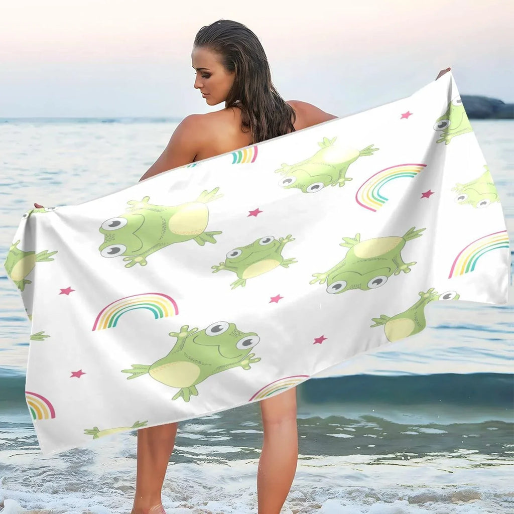 Bath Shower Sand 31”X71” Yoga Pool Oversized Free Bestwell Towel Quick Frogs Lightweight Beach Towel Multipurpose Swim Dry Towel Thin Blanket, Towel, Cartoon Microfiber
