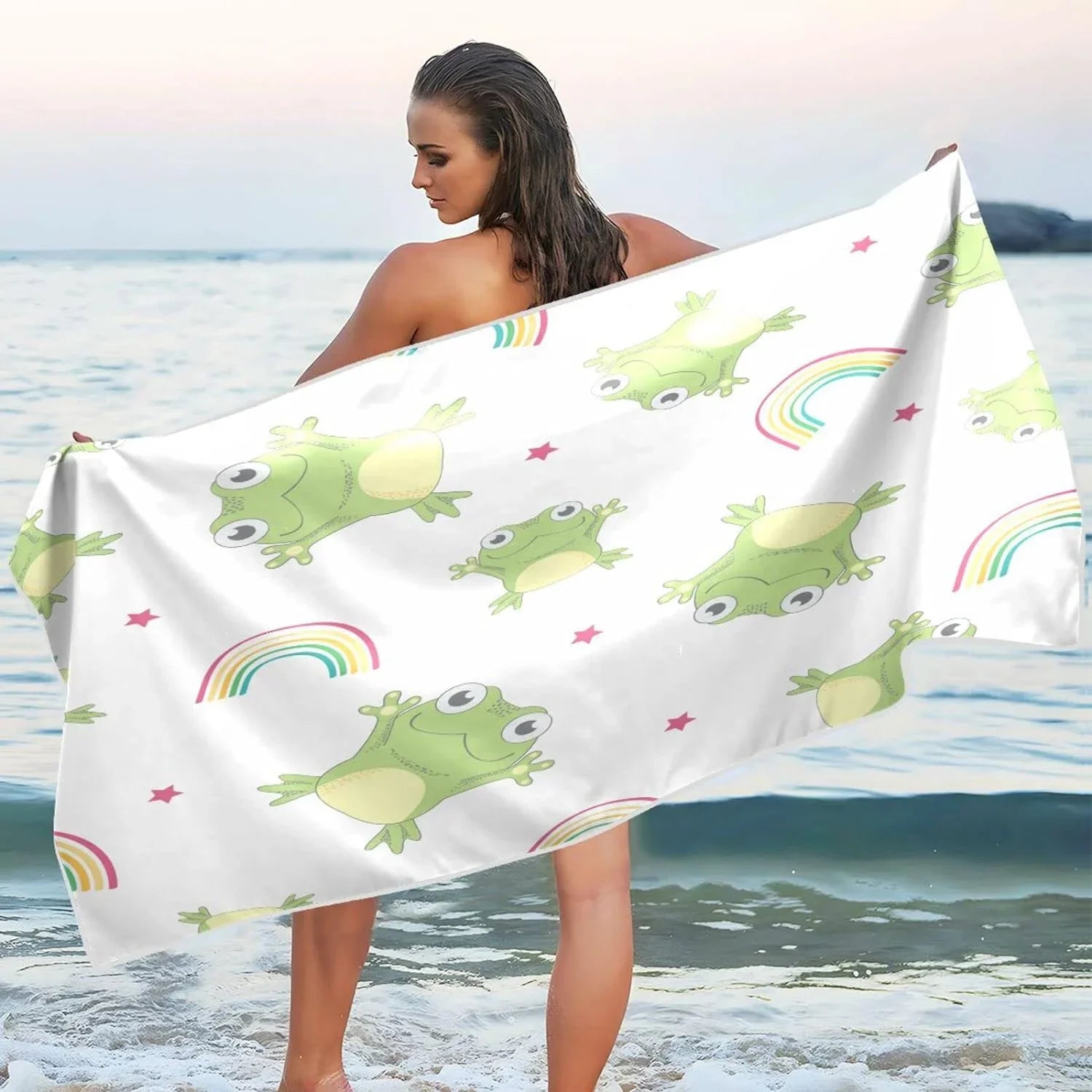 Bath Shower Sand 31”X71” Yoga Pool Oversized Free Bestwell Towel Quick Frogs Lightweight Beach Towel Multipurpose Swim Dry Towel Thin Blanket, Towel, Cartoon Microfiber