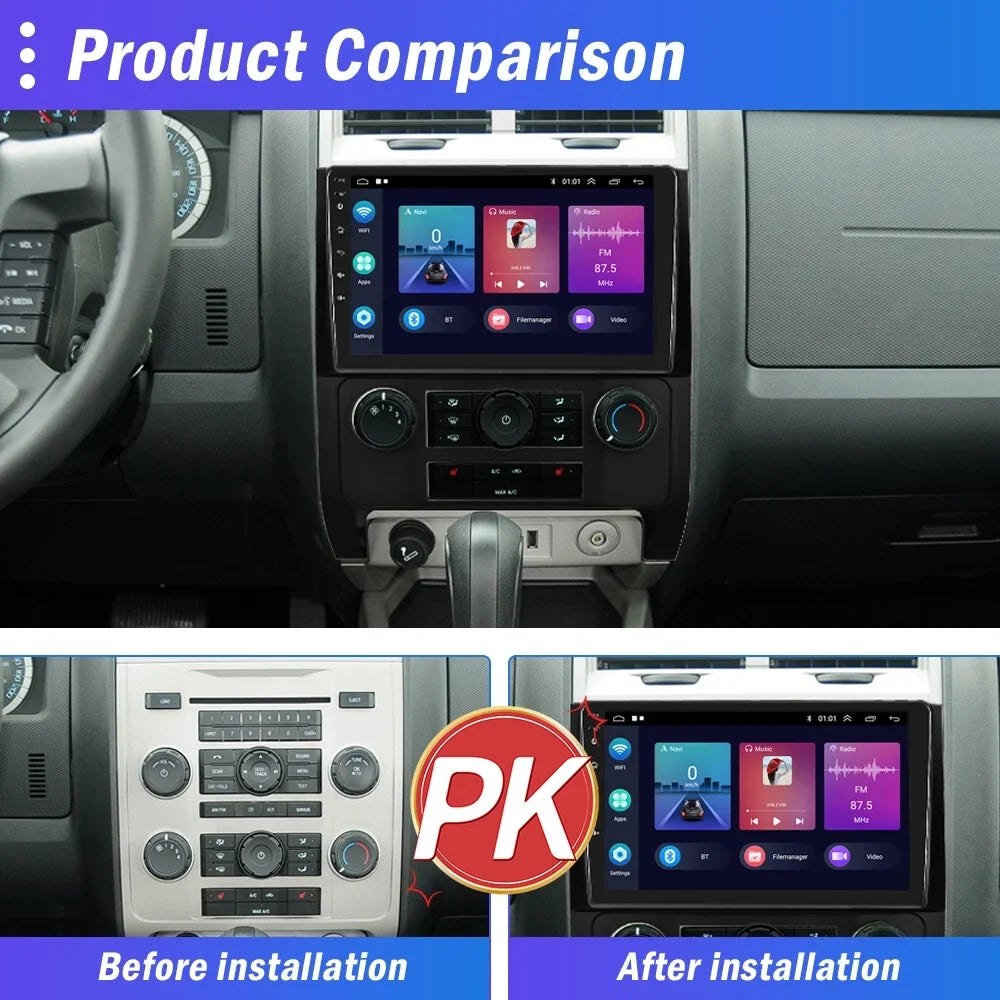 WIFI Camera Touchscreen Tribu Hifi, 13 Android 9'' Mirror Stereo Radio Wireless Podofo Car AHD 2+64G Android Escape/ for Carplay Auto GPS Backup FM Bluetooth 2007-2012 Link Kuga/Mazda