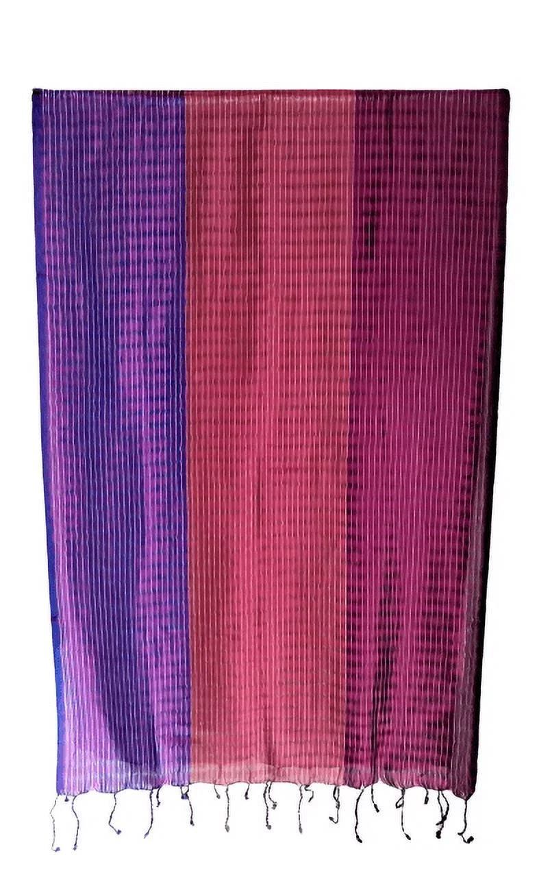 Vegan - Purple Tricolor Thin Shawl Silk Striped