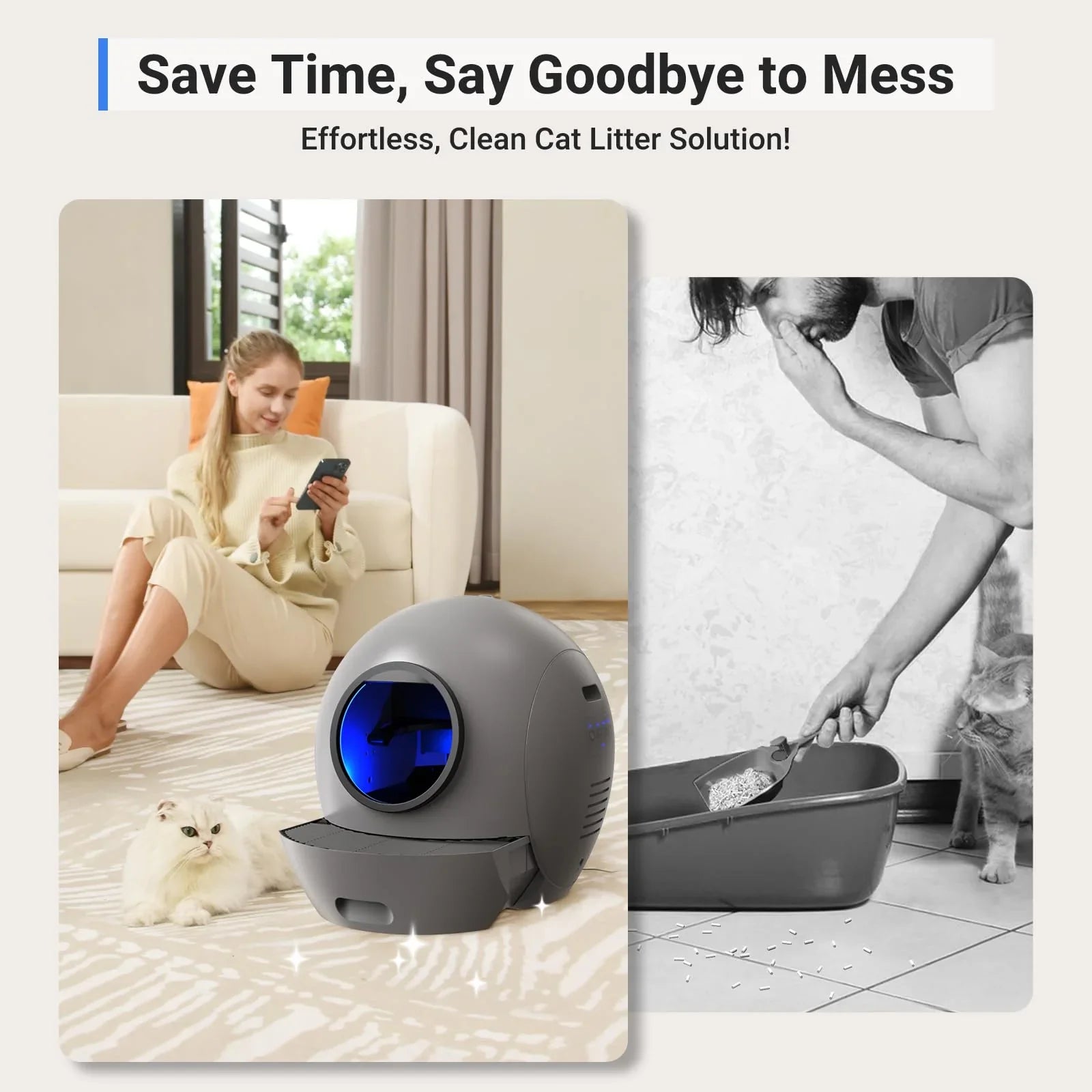 Control Cat Box, Automatic Gift PET Box Cat Cleaning Multiple APP Cats Litter for Litter ELS Self