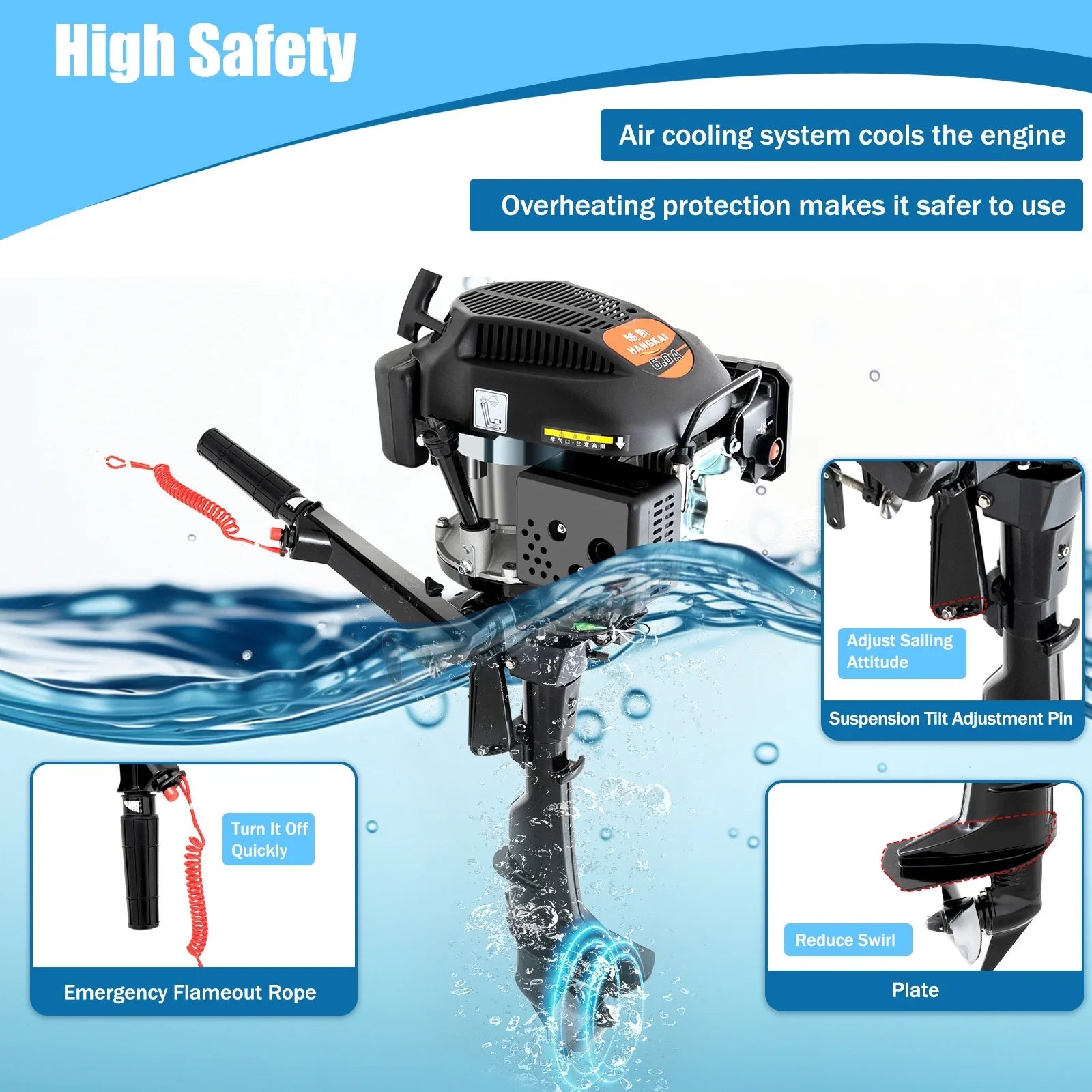 Outboard HP Air with Air Cooling Engine Engine System Shaft Tiller Cooling Stroke liquid 1:1.5 Boat 2500rpm 6 4 Fichiouy CDI Motor