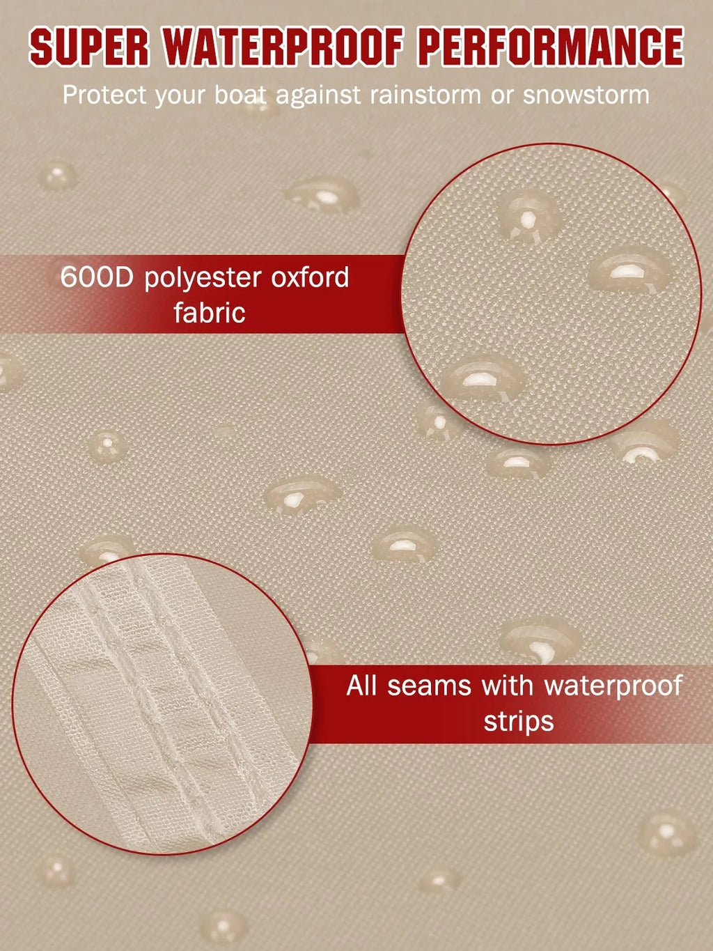 600D 19 Boat ft 17 All Tear Cover Heavy Oxford - AngLink - Proof, climate Cover, and Polyester Boat Duty V-Hull, Bass Beige Durable | Runabout Pro-design Protection Waterproof TRI-Hull, Fits