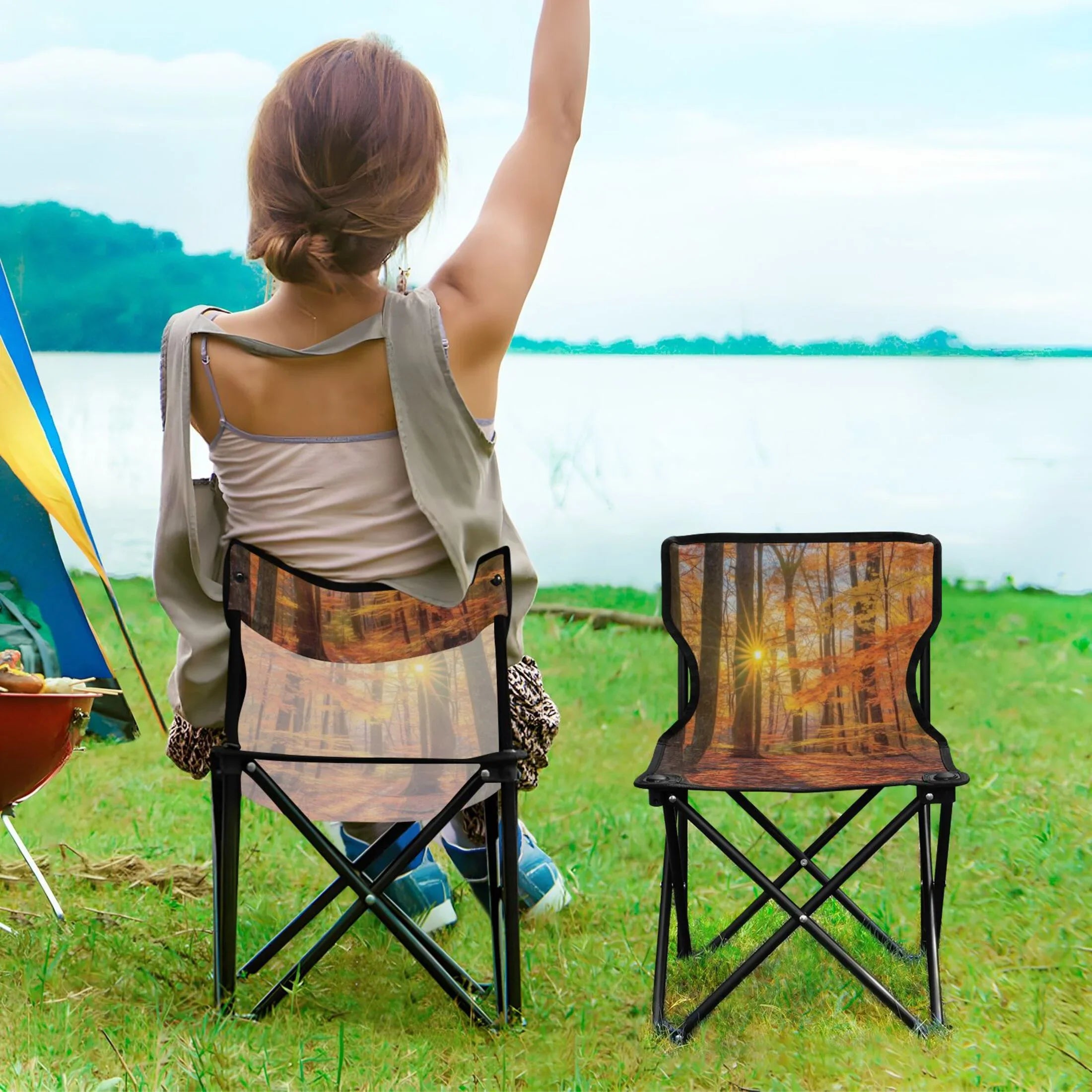 Carry Portable Beach Chair Bag Chair Lawn Camping Forest Support Chair Leaves 220LBS to Fishing Autumn Chair Folding exterior with