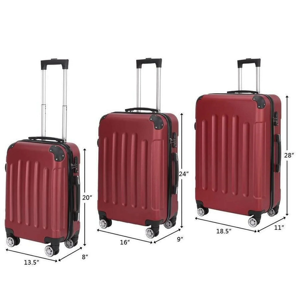 ABS TSA with Trolley Wine Red, Set Lock, 3-Piece Luggage