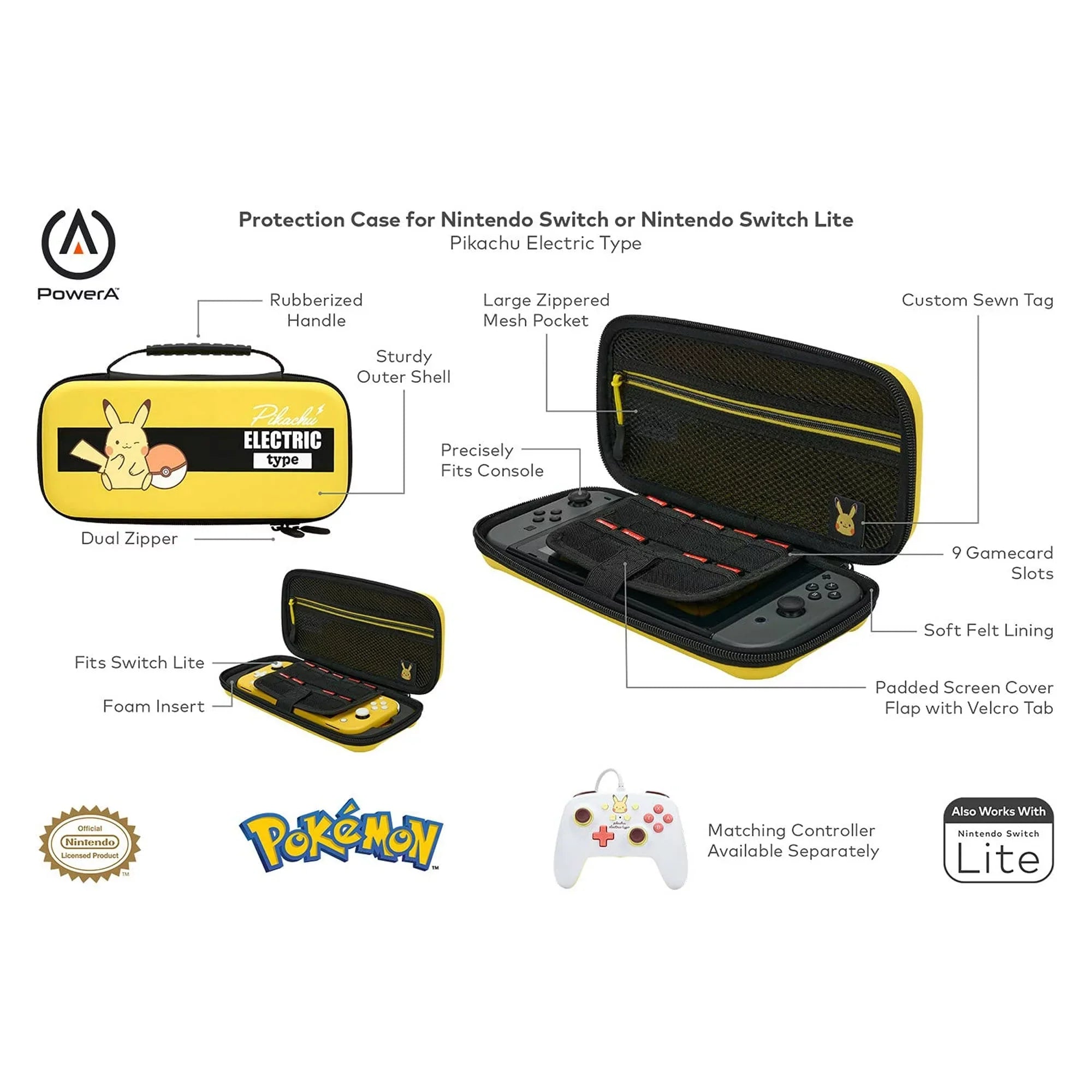 New Bundle Nintendo - Switch - or Model, Nintendo Kit Bolt OLED Lite Type Pikachu for Switch Axtion Nintendo Like Electric Switch - With PowerA Cleaning Protection Case Manual