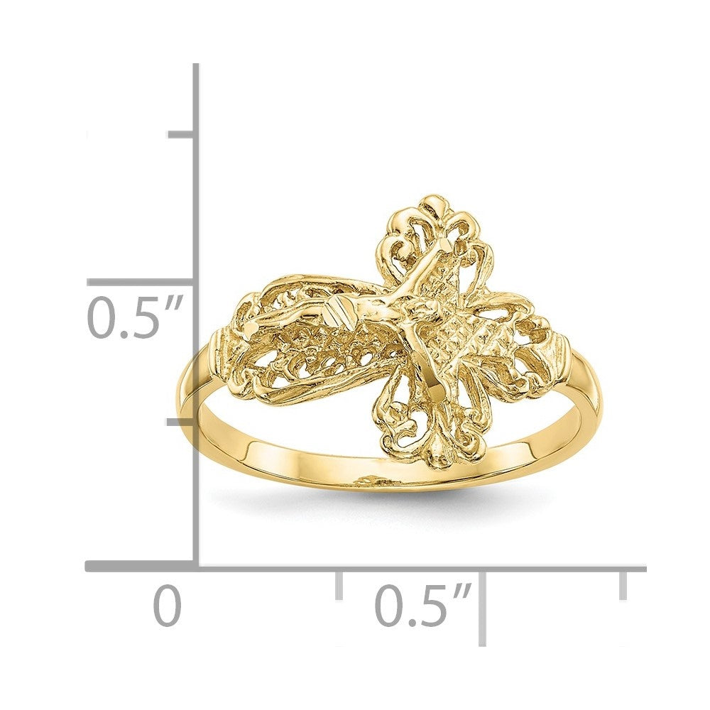 Yellow Cross Women dimension Auriga Fine 6 Diamond-cut for Ring Jewelry 10K Gold Crucifix