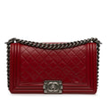 Lambskin Crossbody Unisex (Good) Authenticated Medium Pre-Owned Boy Bag Flap Red Leather Bag