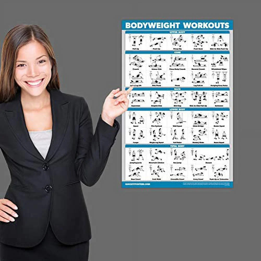 of Routine 27") Set 3 Poster + Exercises Kettlebell Workouts 3 Pack x Bodyweight Dumbbell 18" Set Workout - - Charts + QuickFit (Laminated,