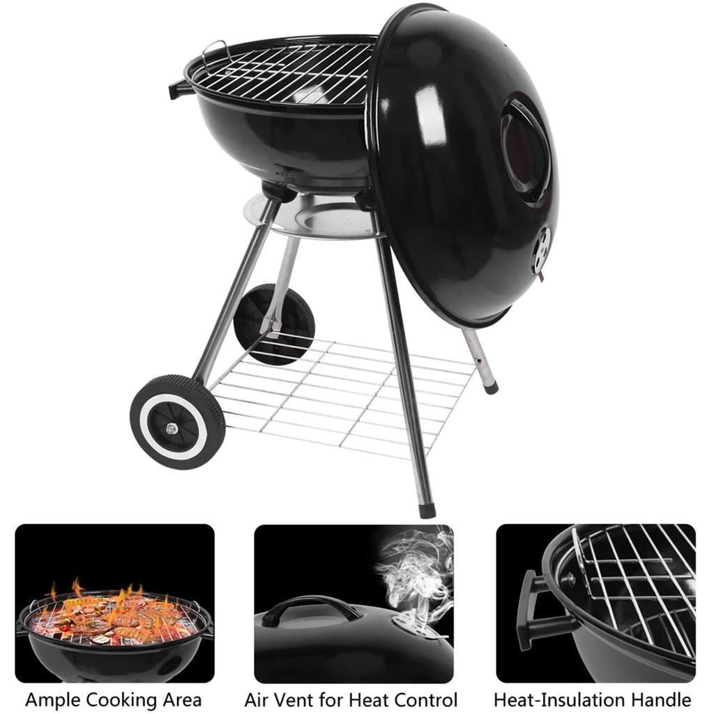 Charcoal on Storage Grill Area, Grill Steel w/ Cooking Wheels, Grill Camping inch with Grate 18 exterior BBQ