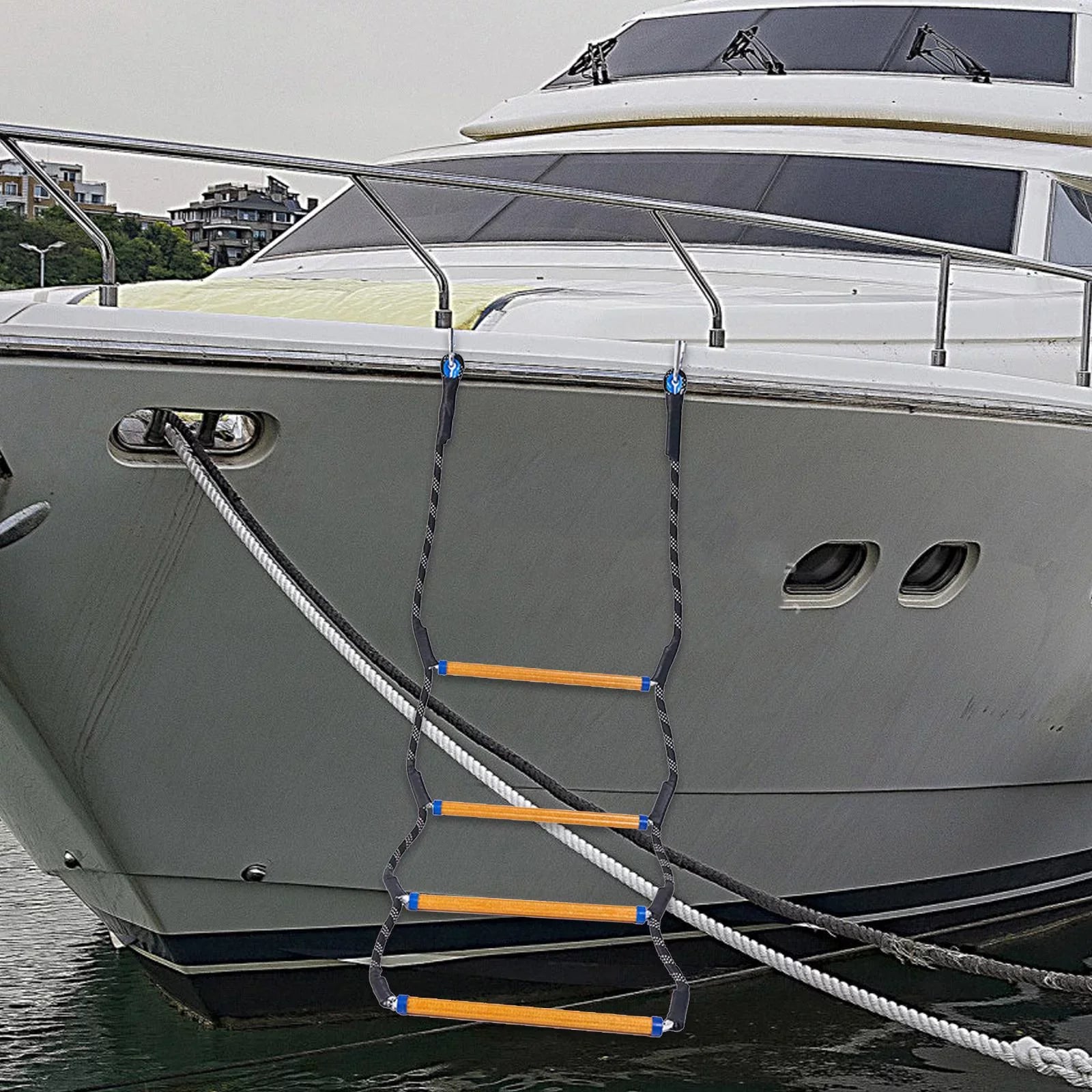 Rope Marine Tier Ladder, Swim Ladder Rope 4 Sailing Boat Boarding Inflatable Ladder, Rope High Strength 4/5 Rope Kayaking Ladder Canoe Steps for Climbing Boat