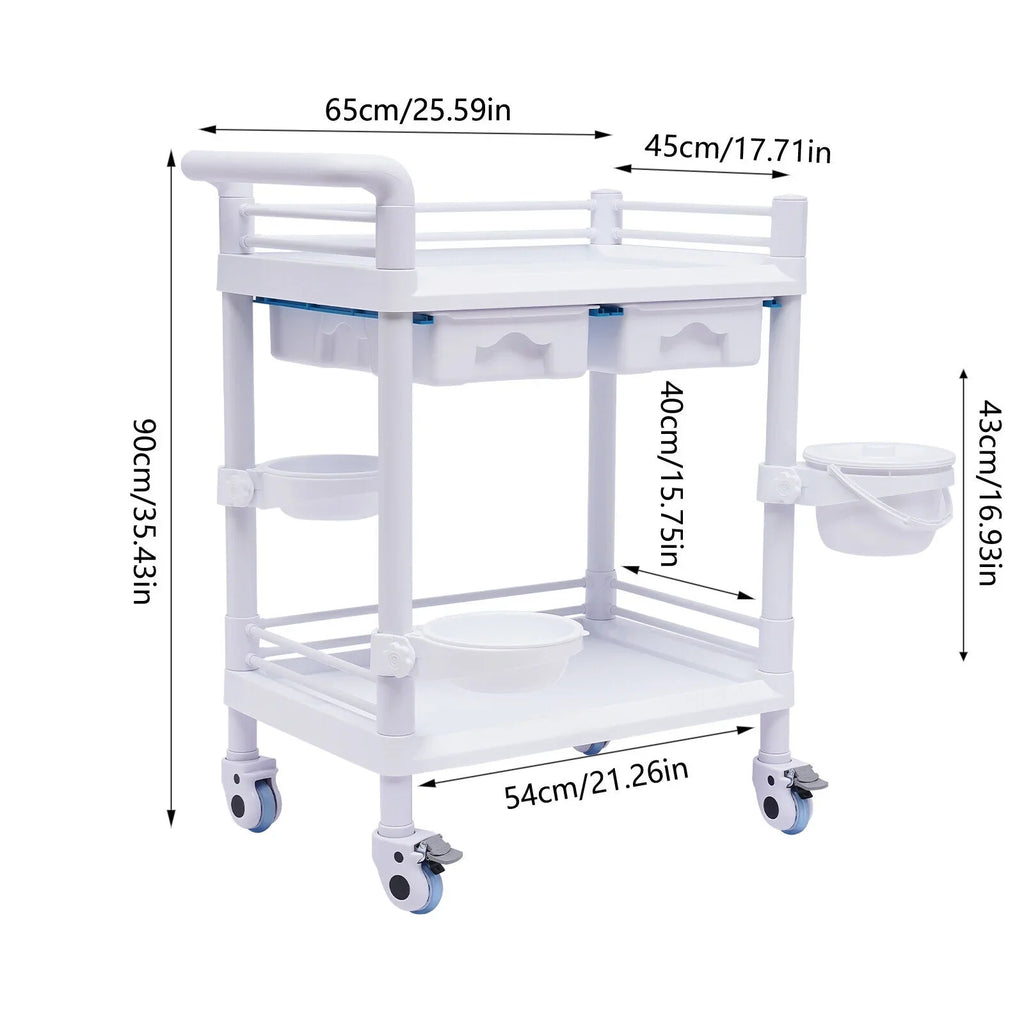 Duty Drawers Utility Rolling 2 Salon for 360°Rotate Trolley Dirt Cart Spacious Medical Tier Miumaeov Hospital Heavy Beauty Clinic Medical Buckets Dental Trolley Wheels with