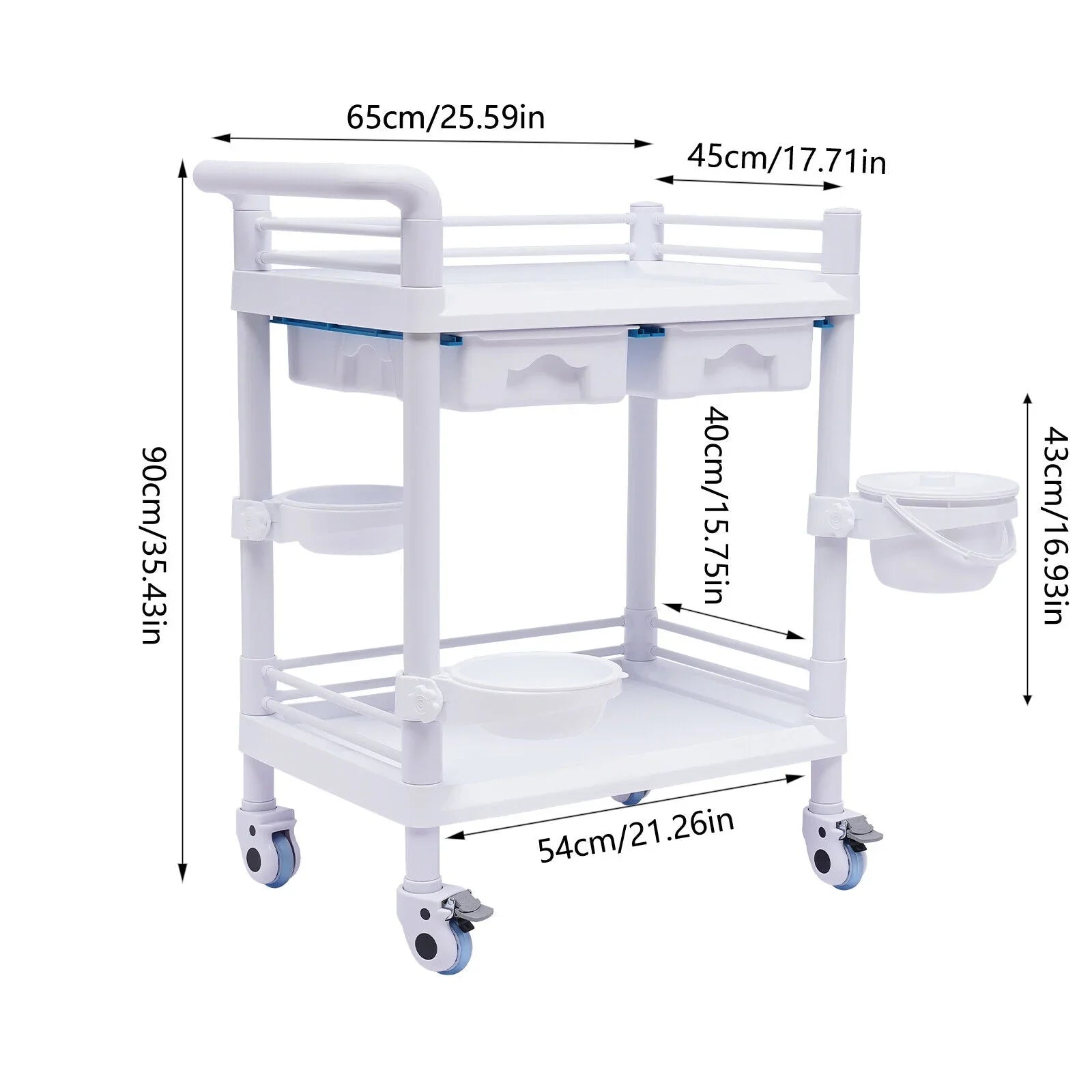 Duty Drawers Utility Rolling 2 Salon for 360°Rotate Trolley Dirt Cart Spacious Medical Tier Miumaeov Hospital Heavy Beauty Clinic Medical Buckets Dental Trolley Wheels with