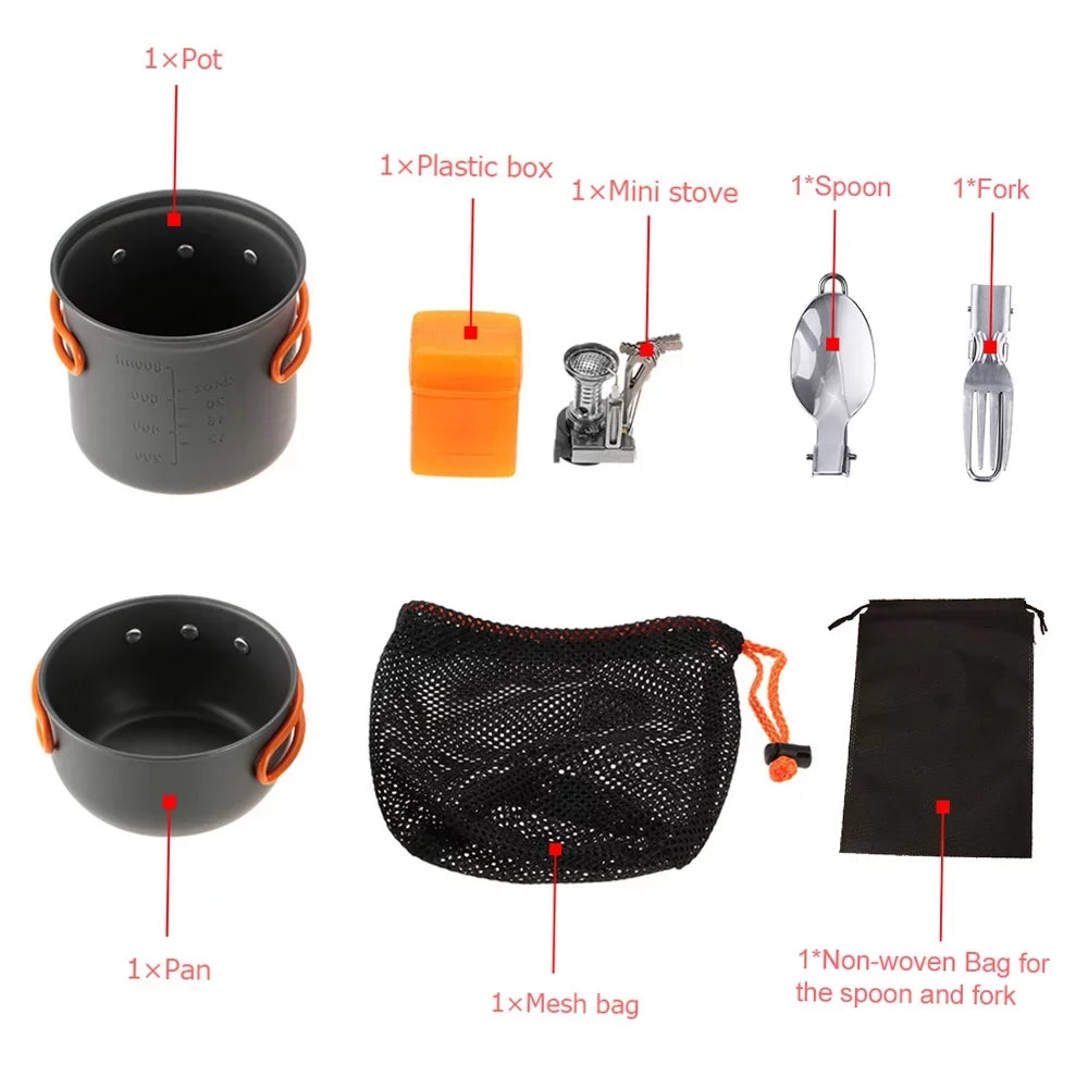 Spoon Camping Hiking Cooking Ignition Stove Picnic Backpacking Lixada Set Piezoelectric Fork Cookware Pot with