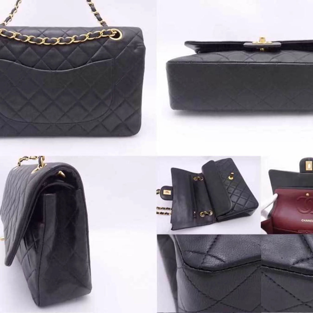 shoulder gold black double leather flap (Good) bag matelasse Pre-Owned ladies