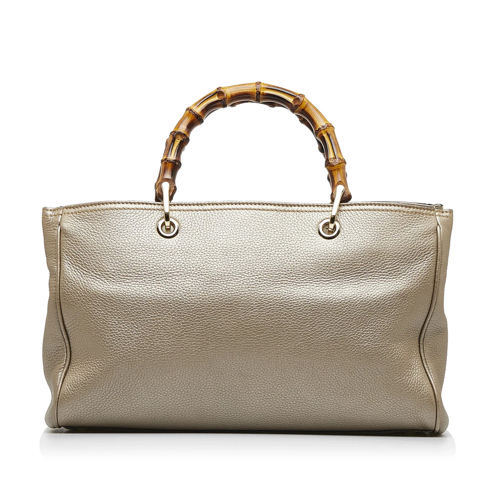 Authenticated Leather Shopper Brown Unisex Calf Bamboo Satchel Pre-Owned Medium (Good)