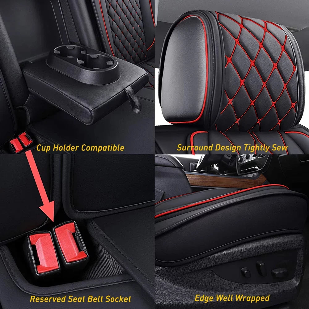 Black-Red) Crew,Double,Extended 2007-2023 Truck(Full Silverado Seat Full Cab GMC HD Car Set Sierra Fit Pickup or 1500/2500 Covers for HD 3500 Set, /