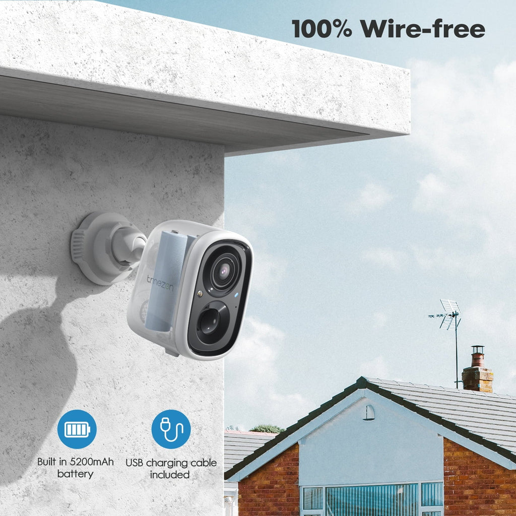 Home WiFi Way for Security Wireless 2K Battery Night Camera 2 Detection, Surveillance with Rechargeable Waterproof, Motion Audio, Powered Vision Camera SD/Cloud TMEZON AI exterior