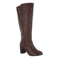 Toe Format Brown Boot Block 8.5 Riding Studded STREET W EASY Womens Heel Elastic Goring Zip-Up Round Strappy