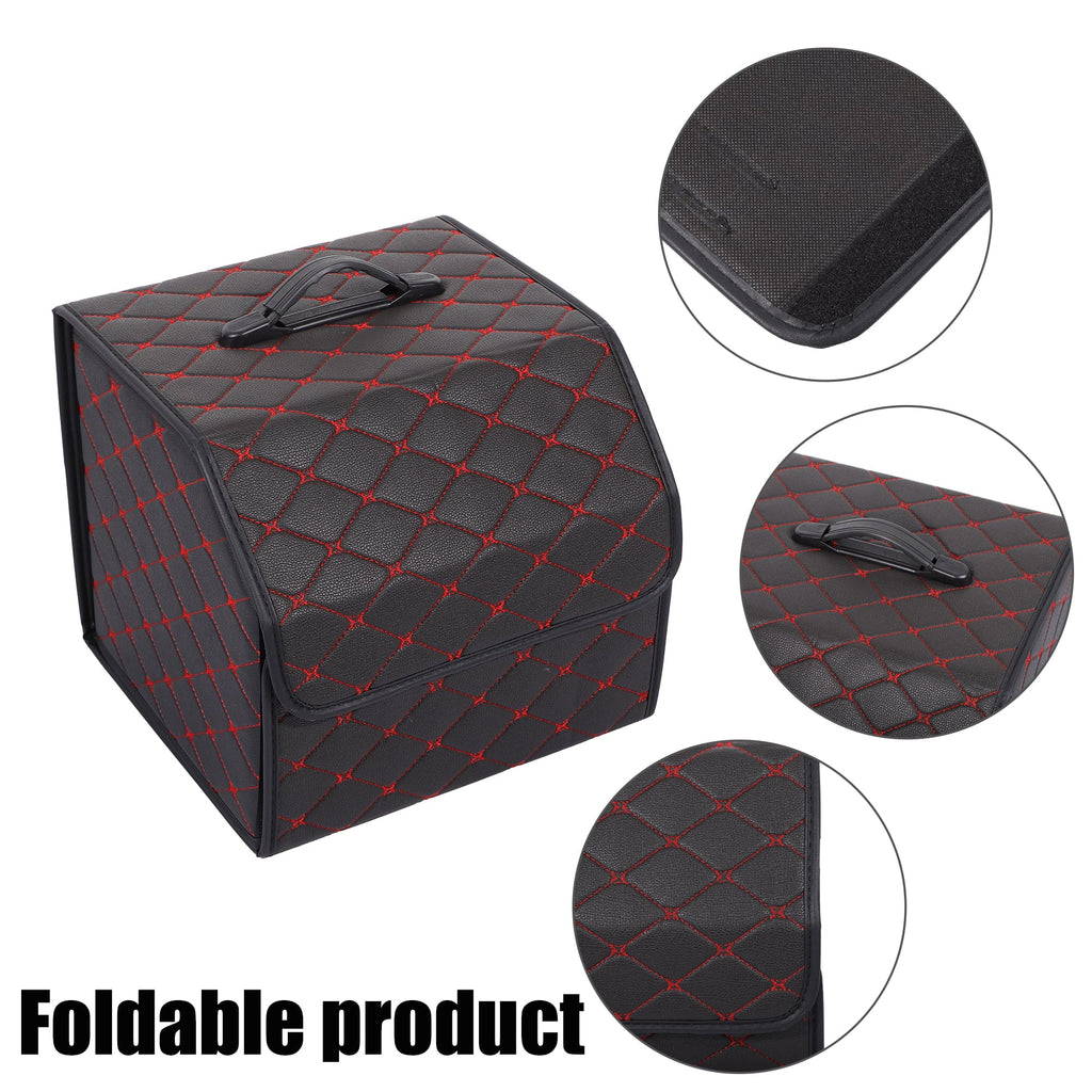 Handle PU Boot Foldable Trunk Truck Bag Storage SUV Black Bag 33x31x29cm Car with Leather Organiser for Red Stitches