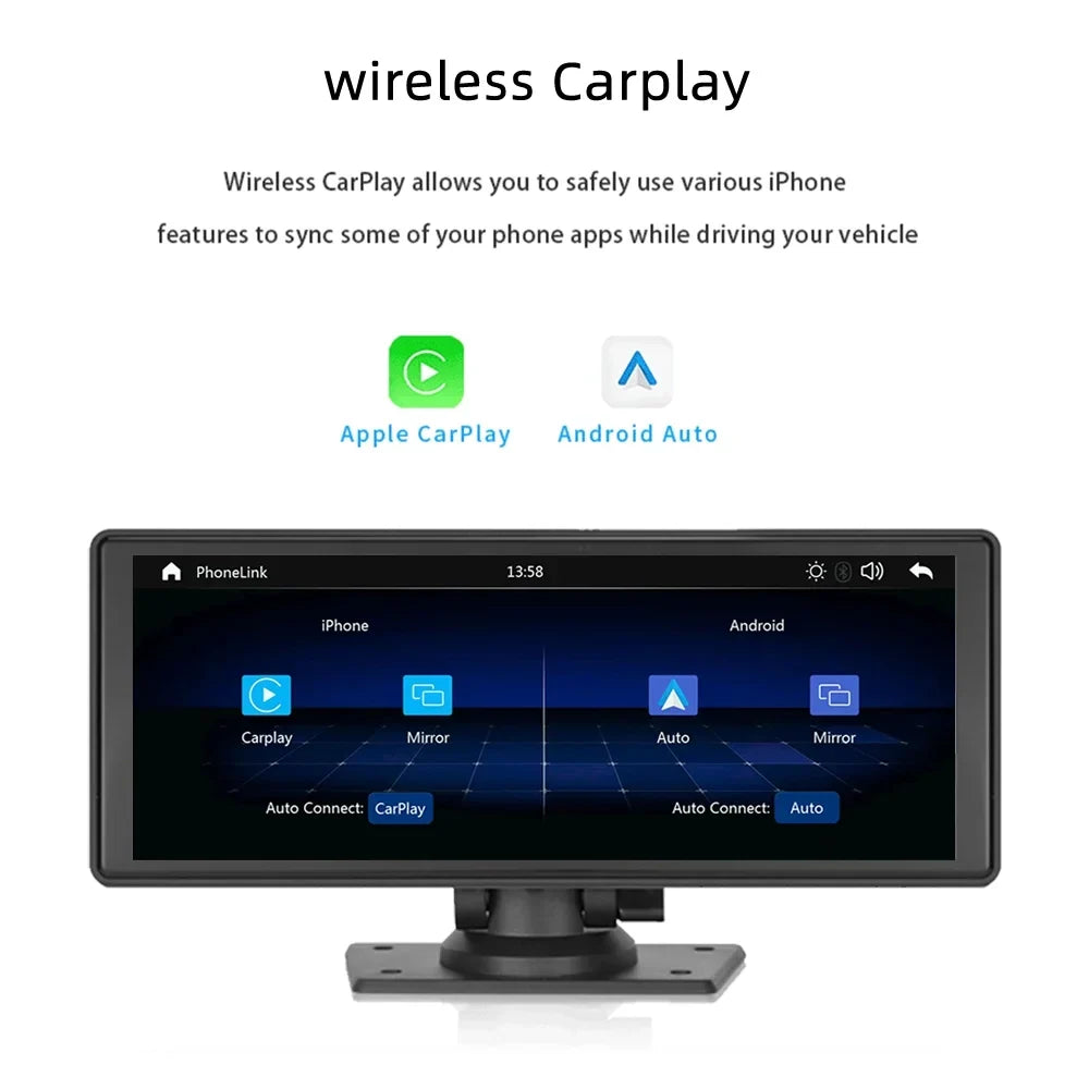 Play Recorder Car Carplay Receiver with Multimedia Car Wireless Android Car Audio Bluetooth,Backup Stereo Polarlander Touch Player Radio TF, Screen AUX, 9.3 Navigation, GPS Inch Auto, Camera,