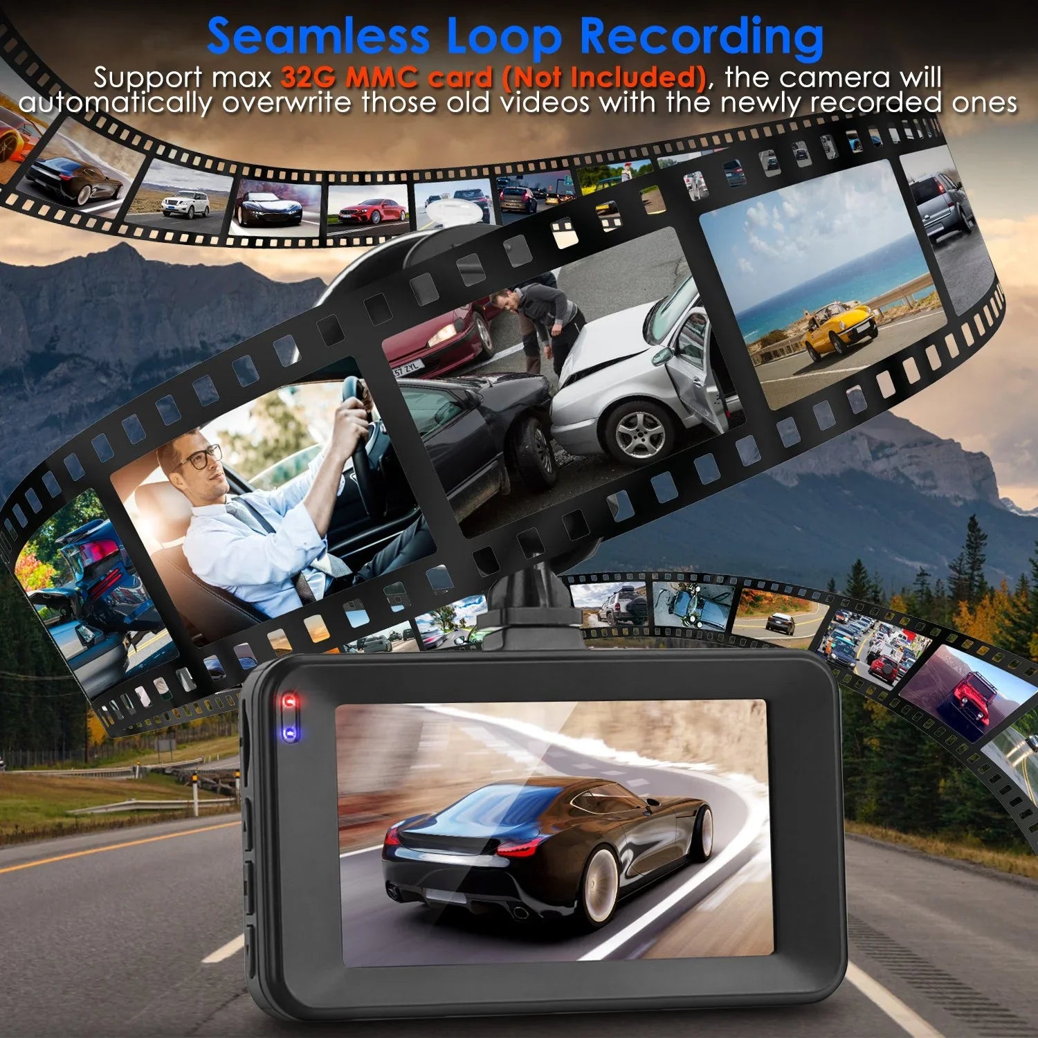 Detection with Video Camera Night Not 1080P Motion Front Rear Car Loop iMounTEK Included) Dual DVR MMC G-Sensor (32G Dash Recorder Cam Vision Recording Car Card