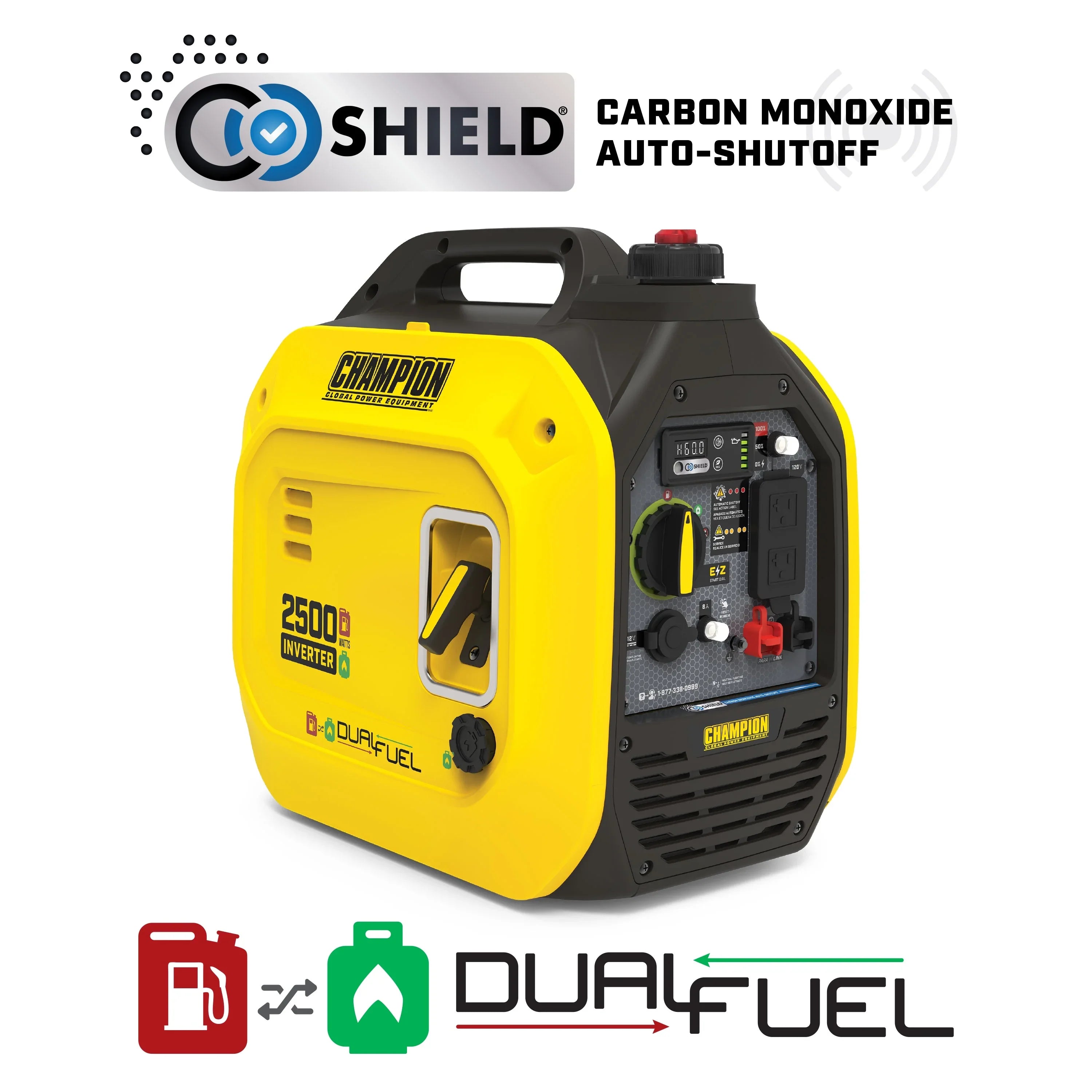 Inverter Shield Dual Portable Quiet Champion 2500-Watt CO Power Generator with Technology Equipment and Fuel