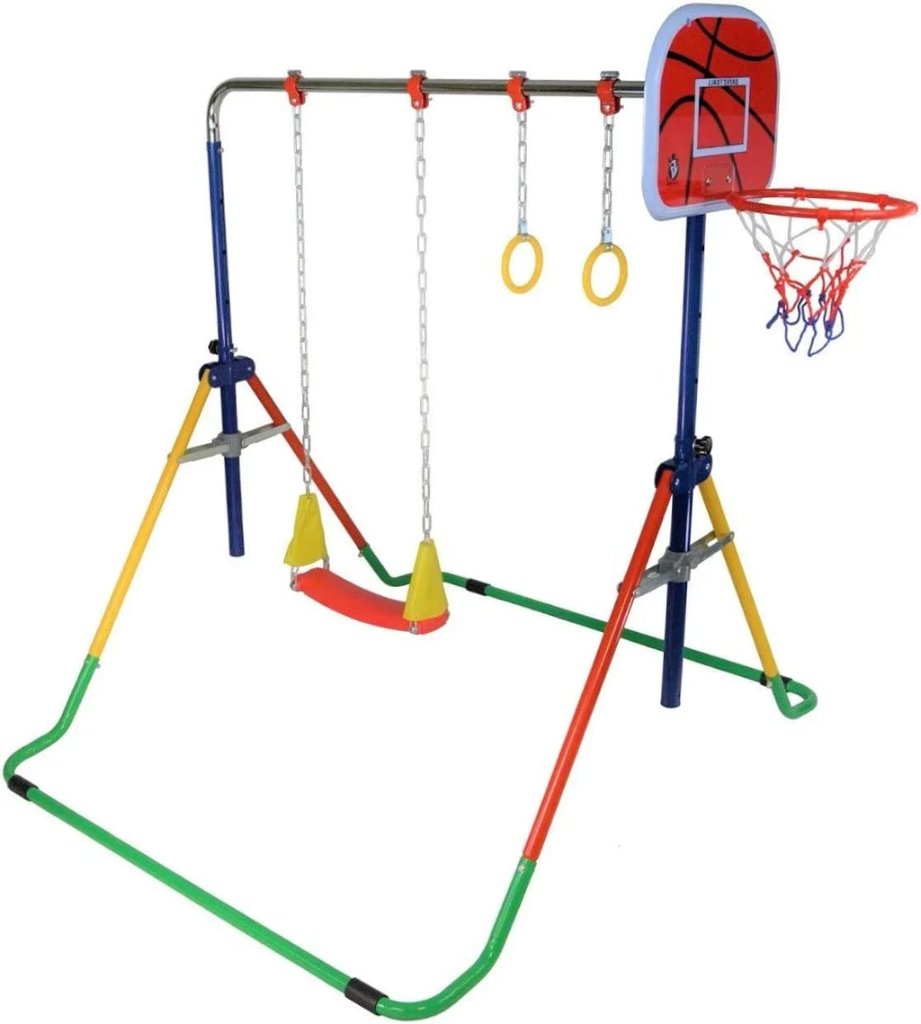Gymnastics Bar with Gym 4-in-1 Set Rings, Training Swing, - Hoop Folding Junior for Basketball Bar Home Height-Adjustable