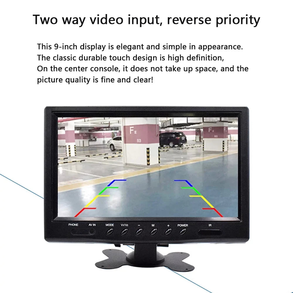 Reverse,Front-View, 9 Camera Monitor, Color Reverse and Backup Connection. for Rear Rear Camera View View Video Car HD Install Inch Display Side-View Input TFT Easy Two-Way to LCD