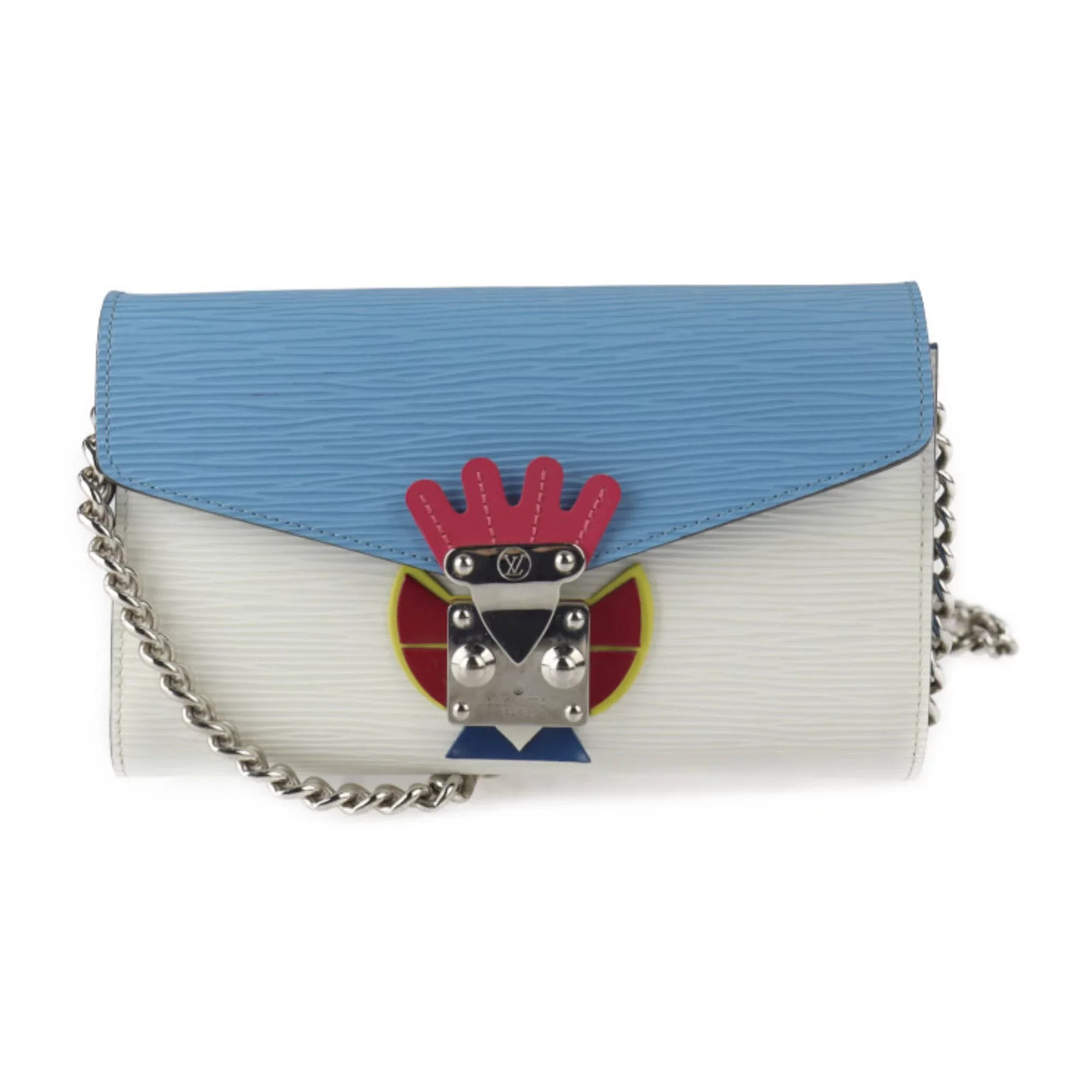 Bag Tribal Epi White Pre-Owned Long Multicolor Blue Series Hardware Mask Shoulder M60795 Wallet (Good) Leather Chain Silver
