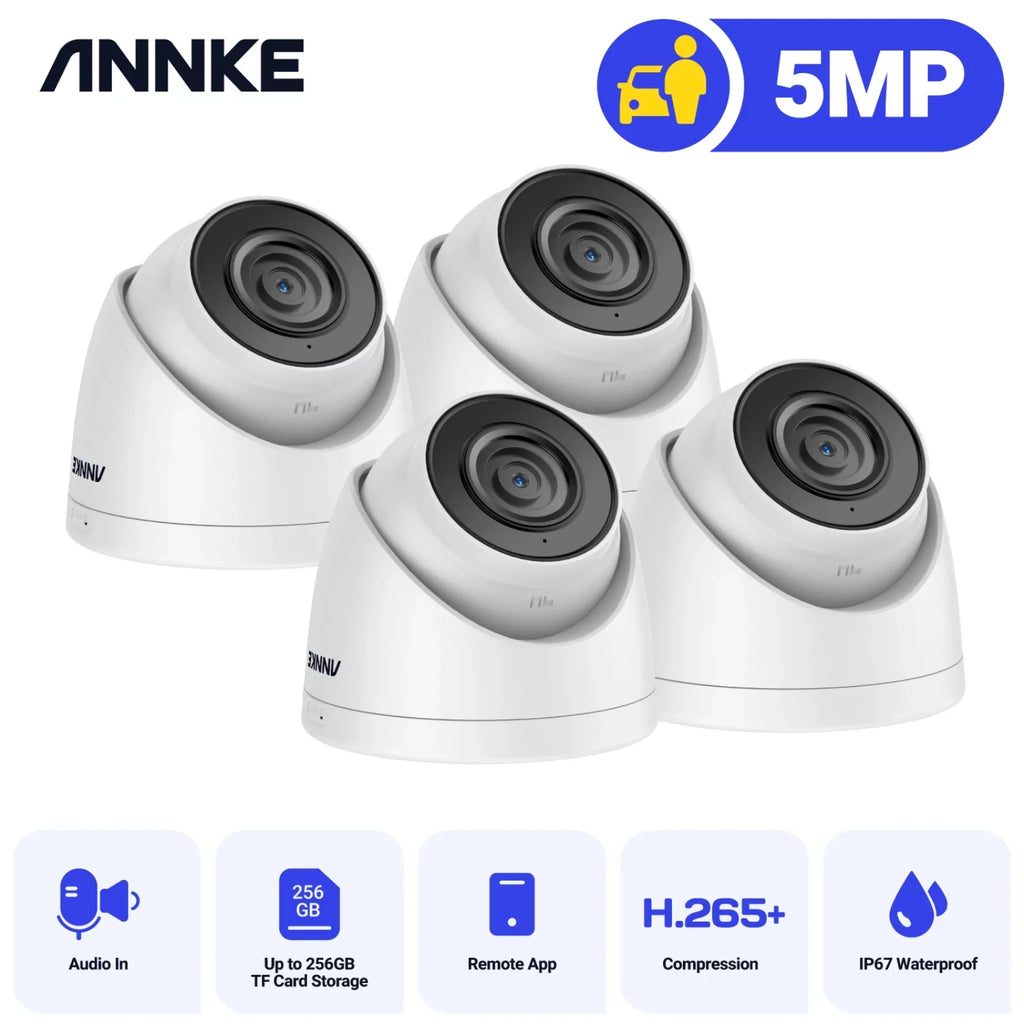 100Ft Vision, Detection, Ultra IR Motion PoE Up SD Remote Access, 3K HD 256GB ANNKE IP67 IP Card Alerts, 4-Pack Vehicle Night 4mm AI Camera Human Weatherproof, Security to Lens,